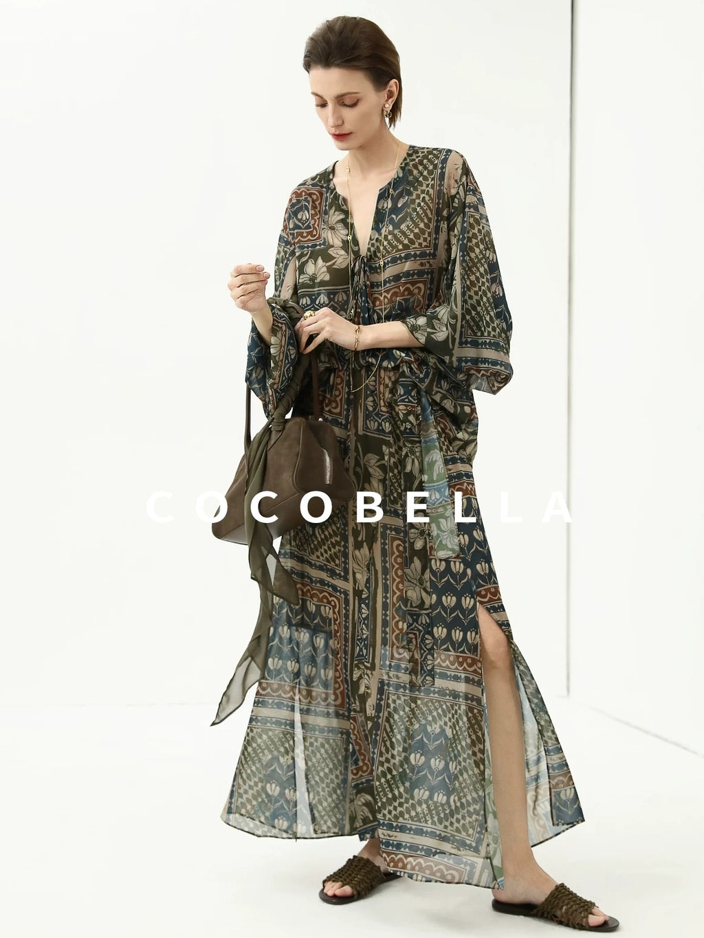 COCOBELLA Elegant French Print Straight Fit Long Puff Sleeve Round Neck Women Pop T-Shirts