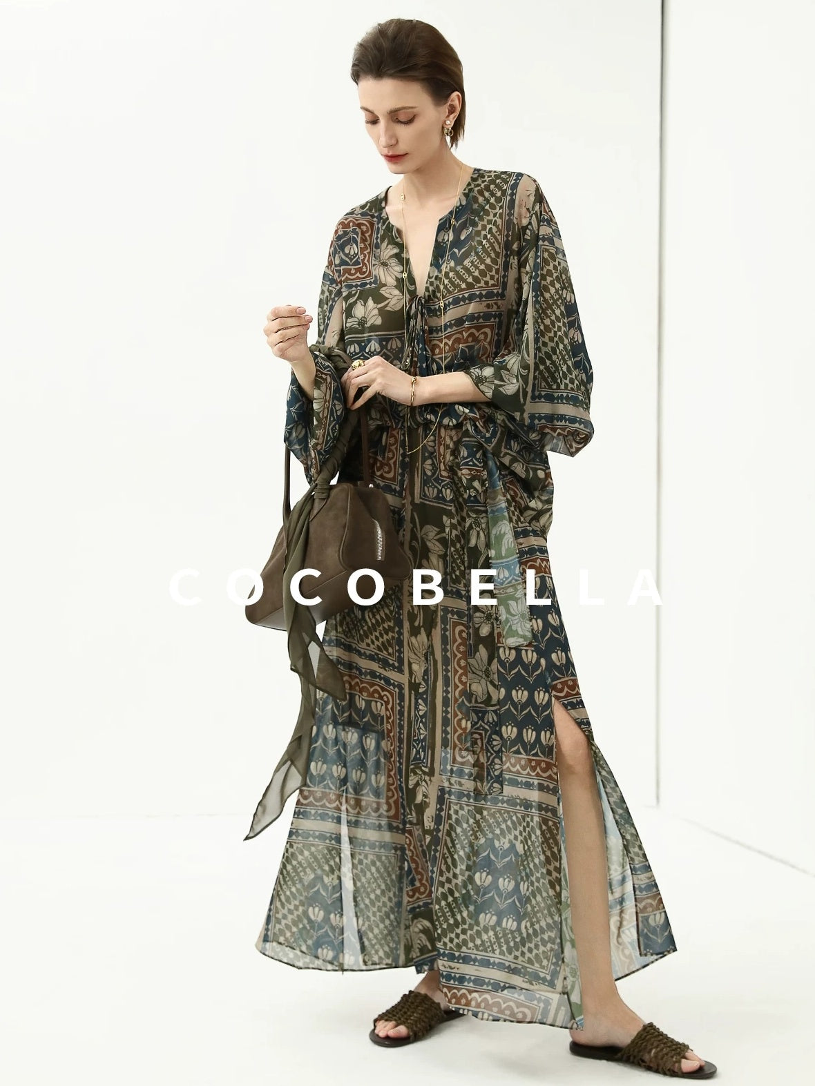 COCOBELLA Elegant French Print Straight Fit Long Puff Sleeve Round Neck Women Pop T-Shirts