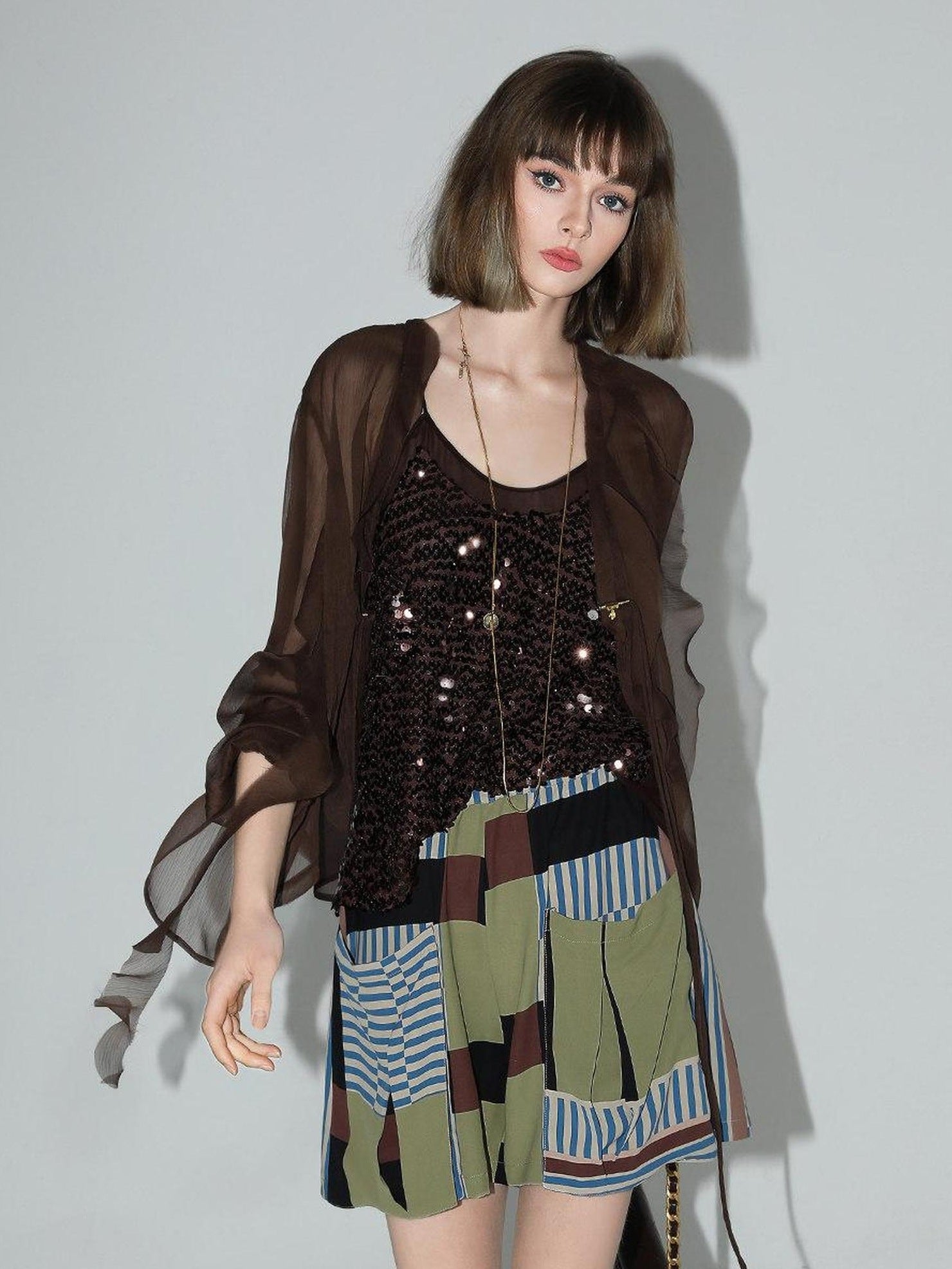 COCOBELLA Elegant French Ruffle Ribbon Cardigan Straight Fit Long Sleeve Polyester Shirts