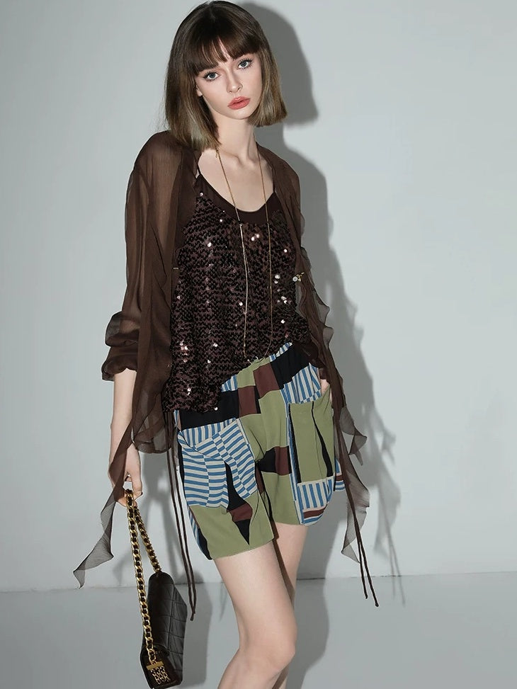 COCOBELLA Elegant French Ruffle Ribbon Cardigan Straight Fit Long Sleeve Polyester Shirts