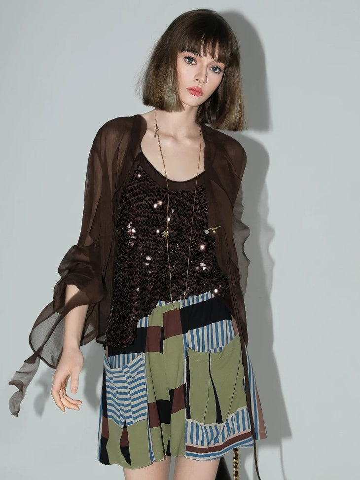 COCOBELLA Elegant French Ruffle Ribbon Cardigan Straight Fit Long Sleeve Polyester Shirts