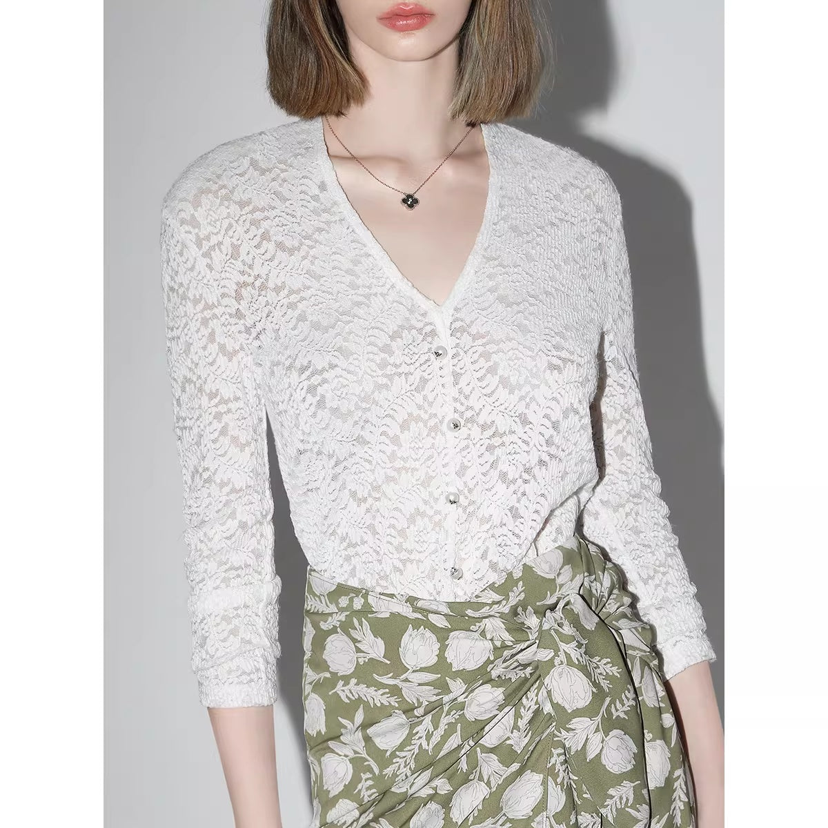 COCOBELLA_Elegant_French_Slim_V_Neck_Lace_Cutout_3D_Embellished_Long_Sleeve_Women_T-Shirts_MISSTT