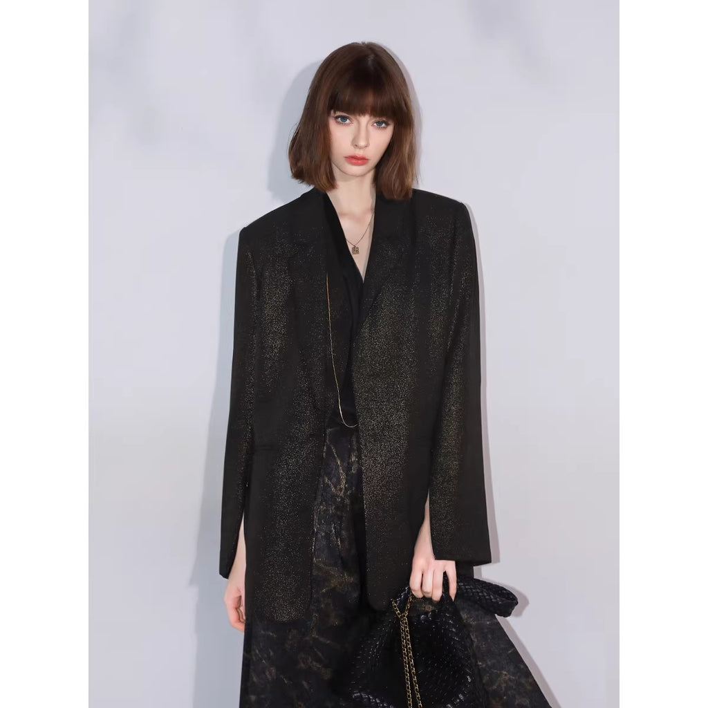 COCOBELLA_Elegant_Gold_Trim_Straight_Fit_Single_Button_Office_Black_Gold_Blazers_MISSTT