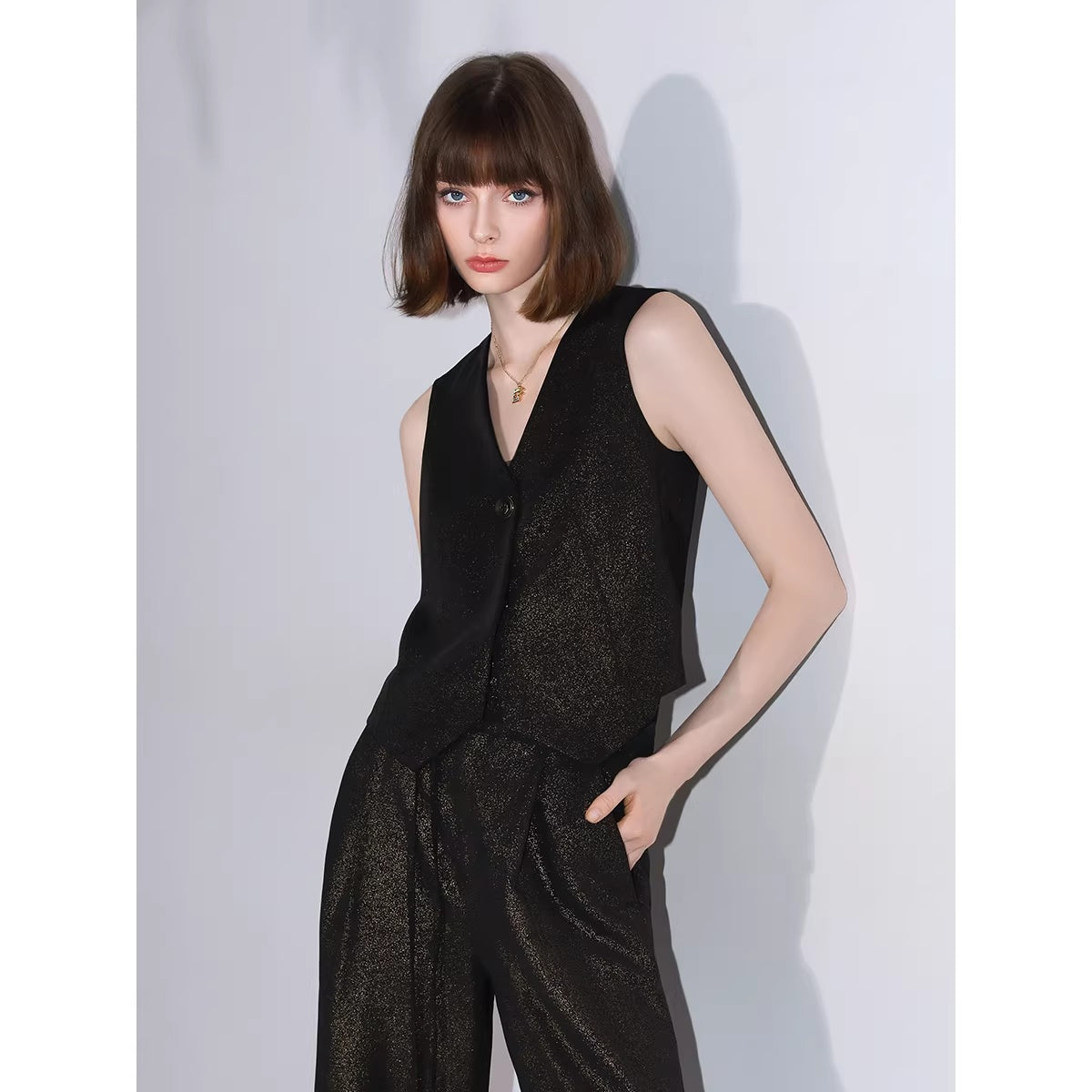 COCOBELLA_Elegant_Gold_Trim_Straight_Fit_Single_Button_Office_Black_Gold_Blazers_MISSTT