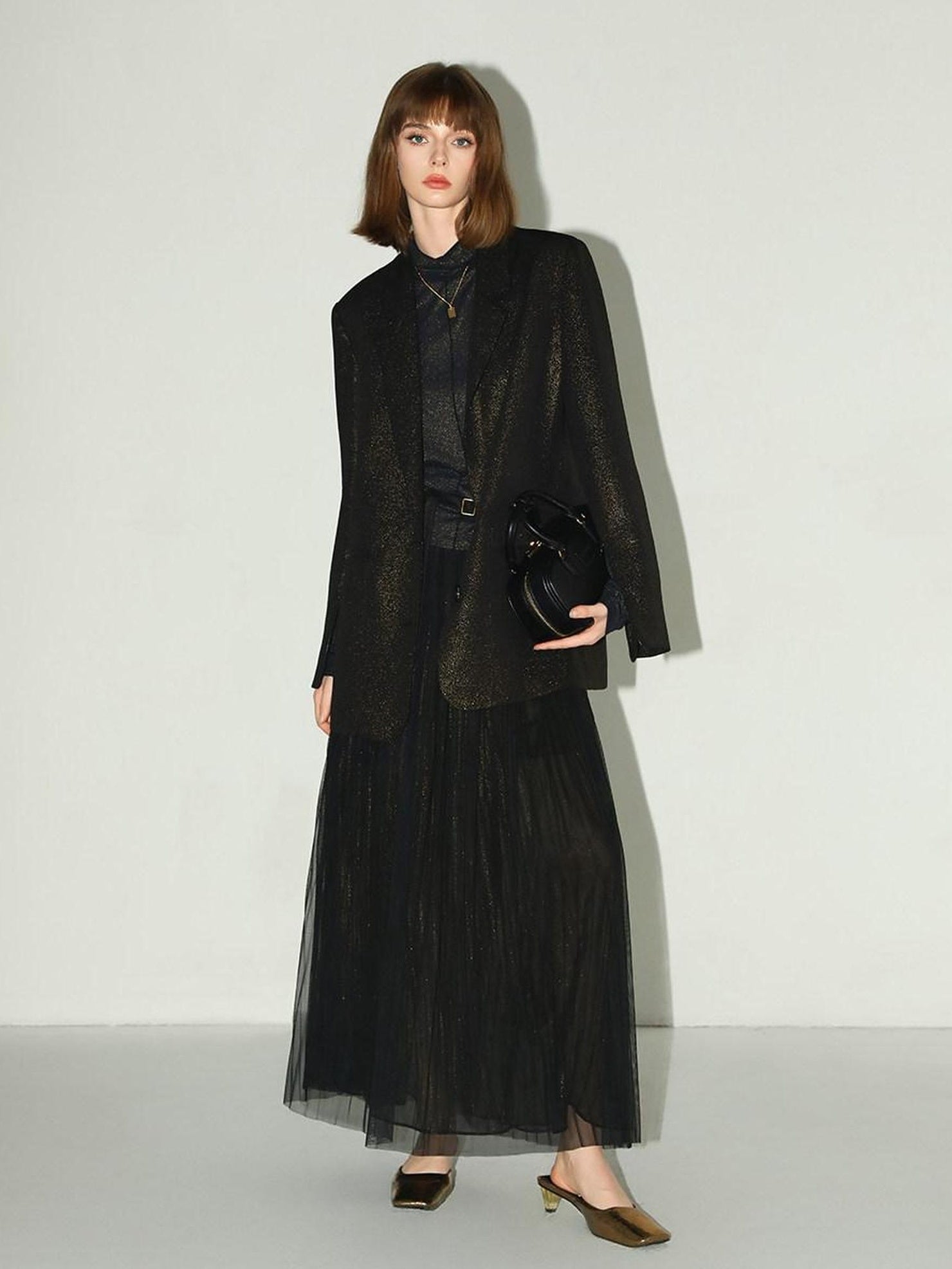 COCOBELLA Elegant Gold Trim Straight Fit Single Button Office Black Gold Blazers