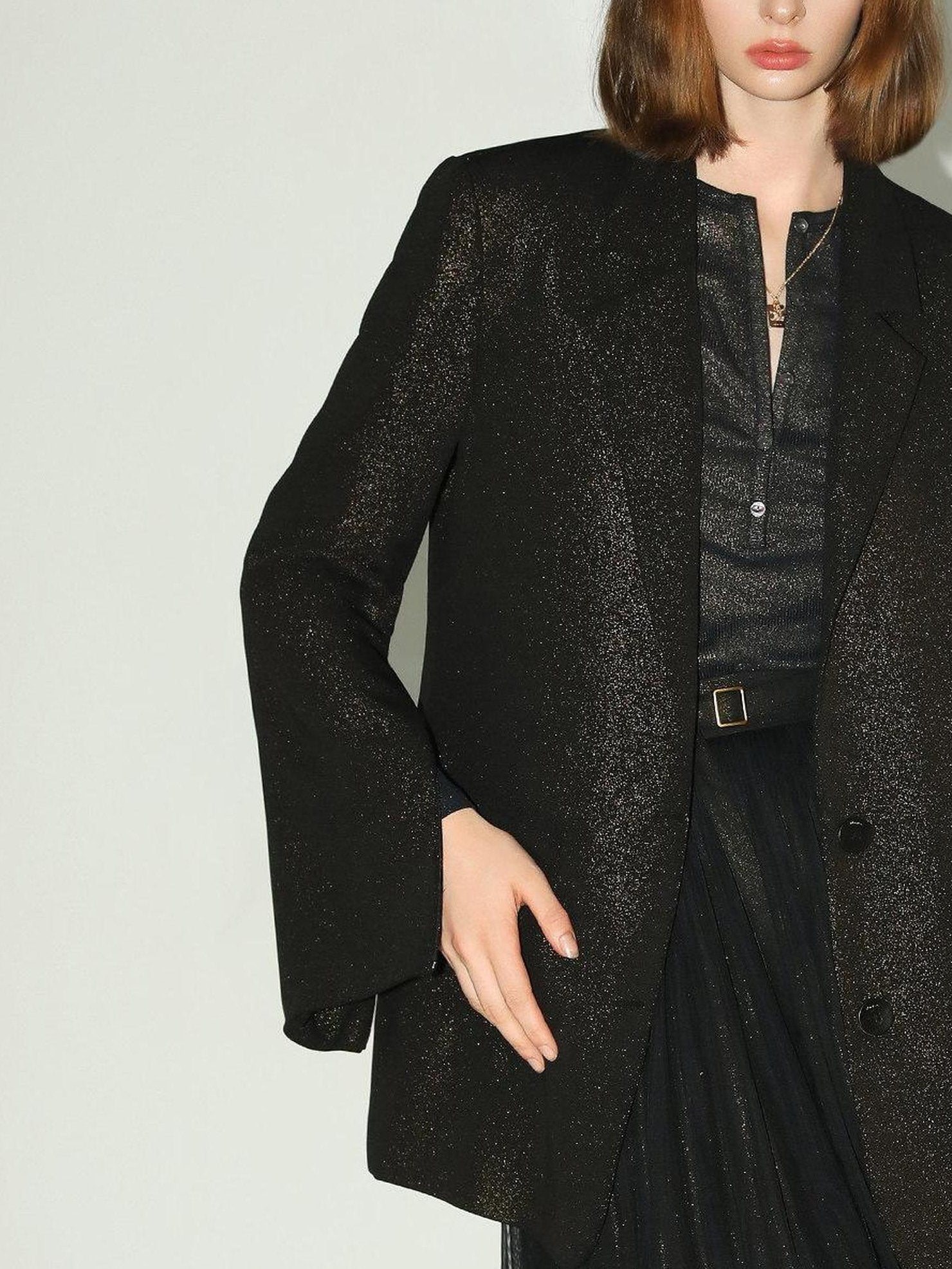 COCOBELLA Elegant Gold Trim Straight Fit Single Button Office Black Gold Blazers