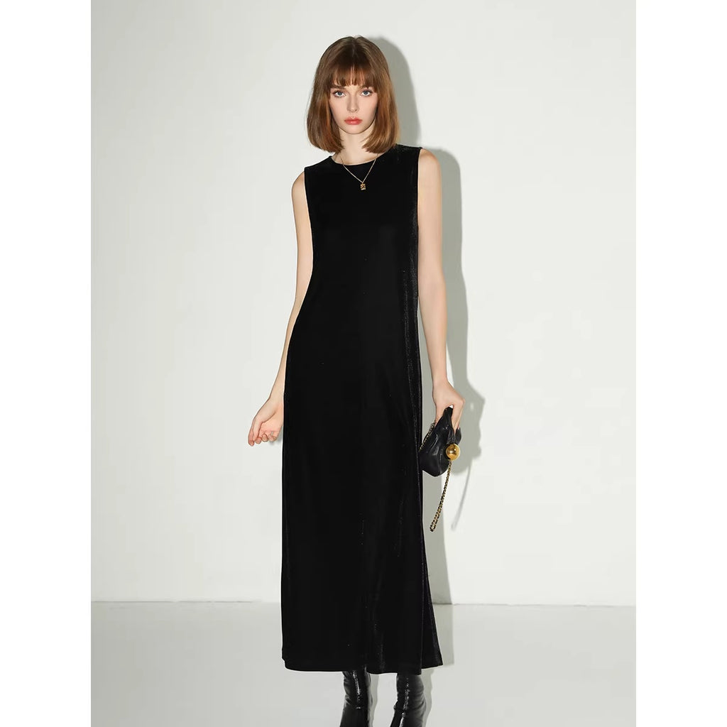 COCOBELLA_Elegant_Hepburn_Sleeveless_A_Line_Belt_Side_Slit_Office_Little_Black_Dresses_MISSTT