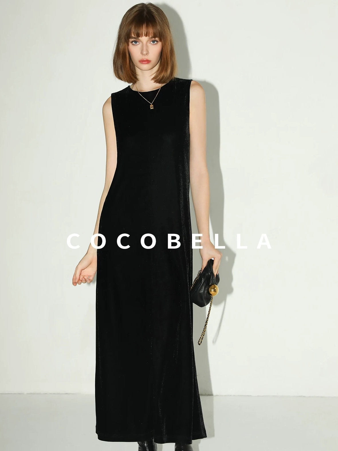 COCOBELLA Elegant Hepburn Sleeveless A Line Belt Side Slit Office Little Black Dresses