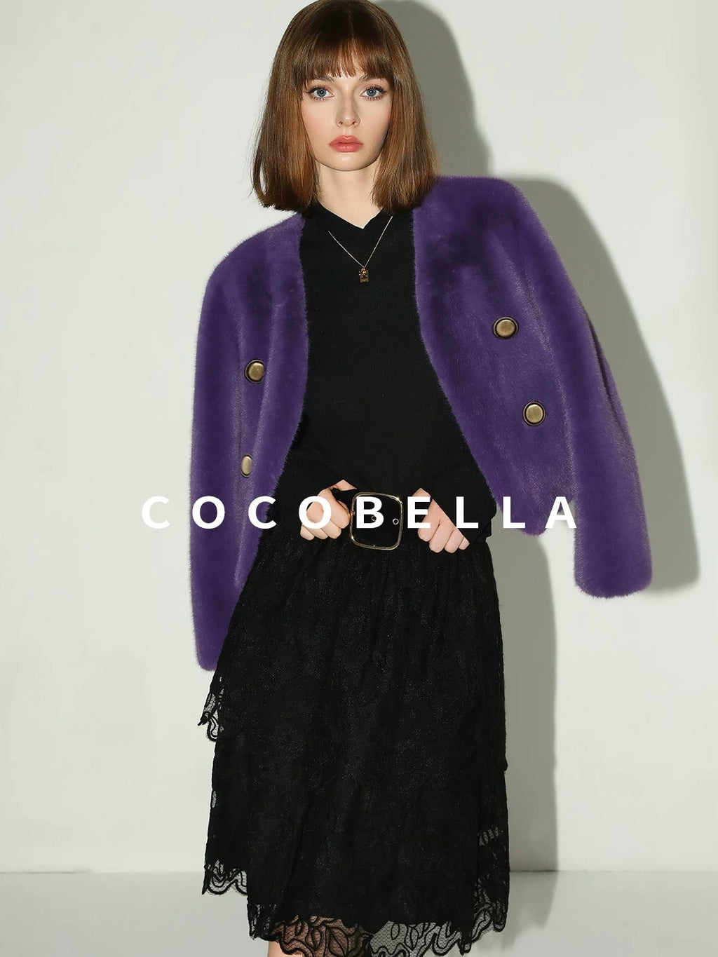 COCOBELLA Elegant High Waist Lace Mesh A Line Straight Office Commuter Black Nylon Skirts