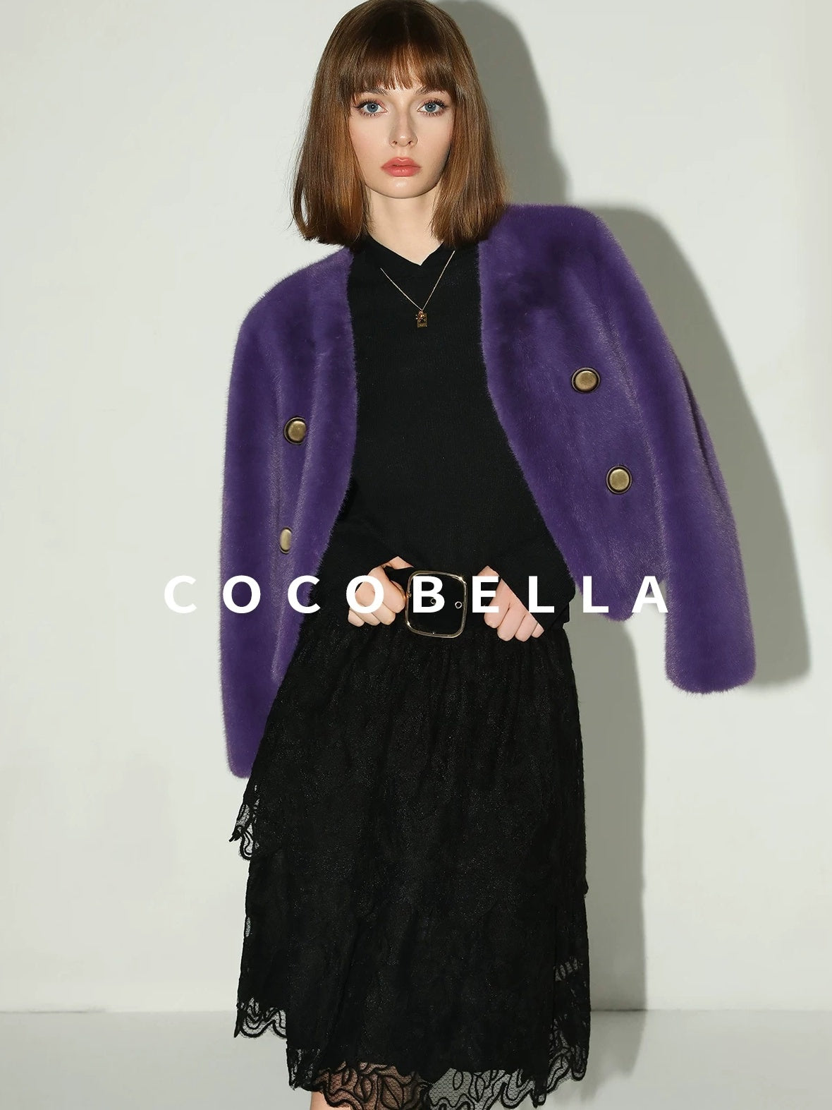 COCOBELLA Elegant High Waist Lace Mesh A Line Straight Office Commuter Black Nylon Skirts