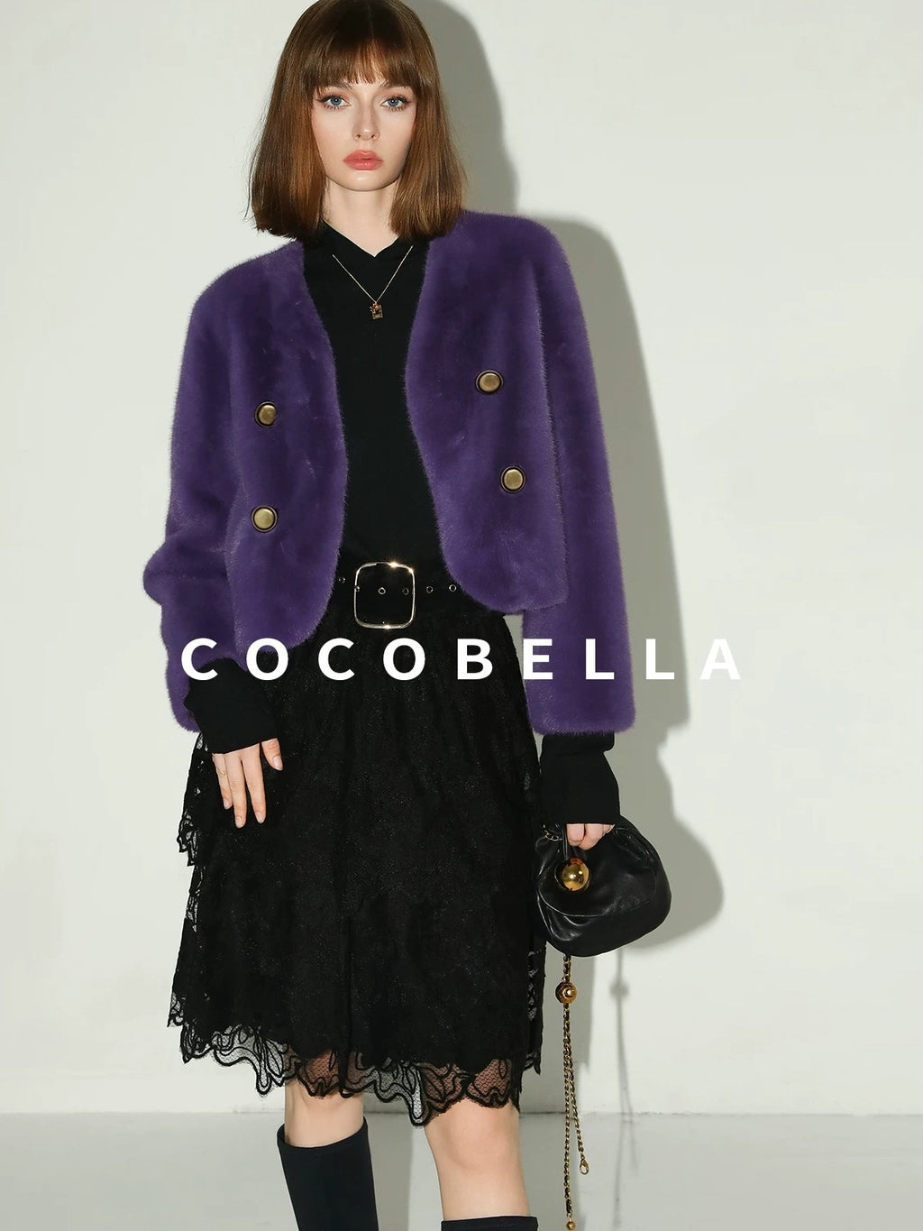 COCOBELLA Elegant High Waist Lace Mesh A Line Straight Office Commuter Black Nylon Skirts