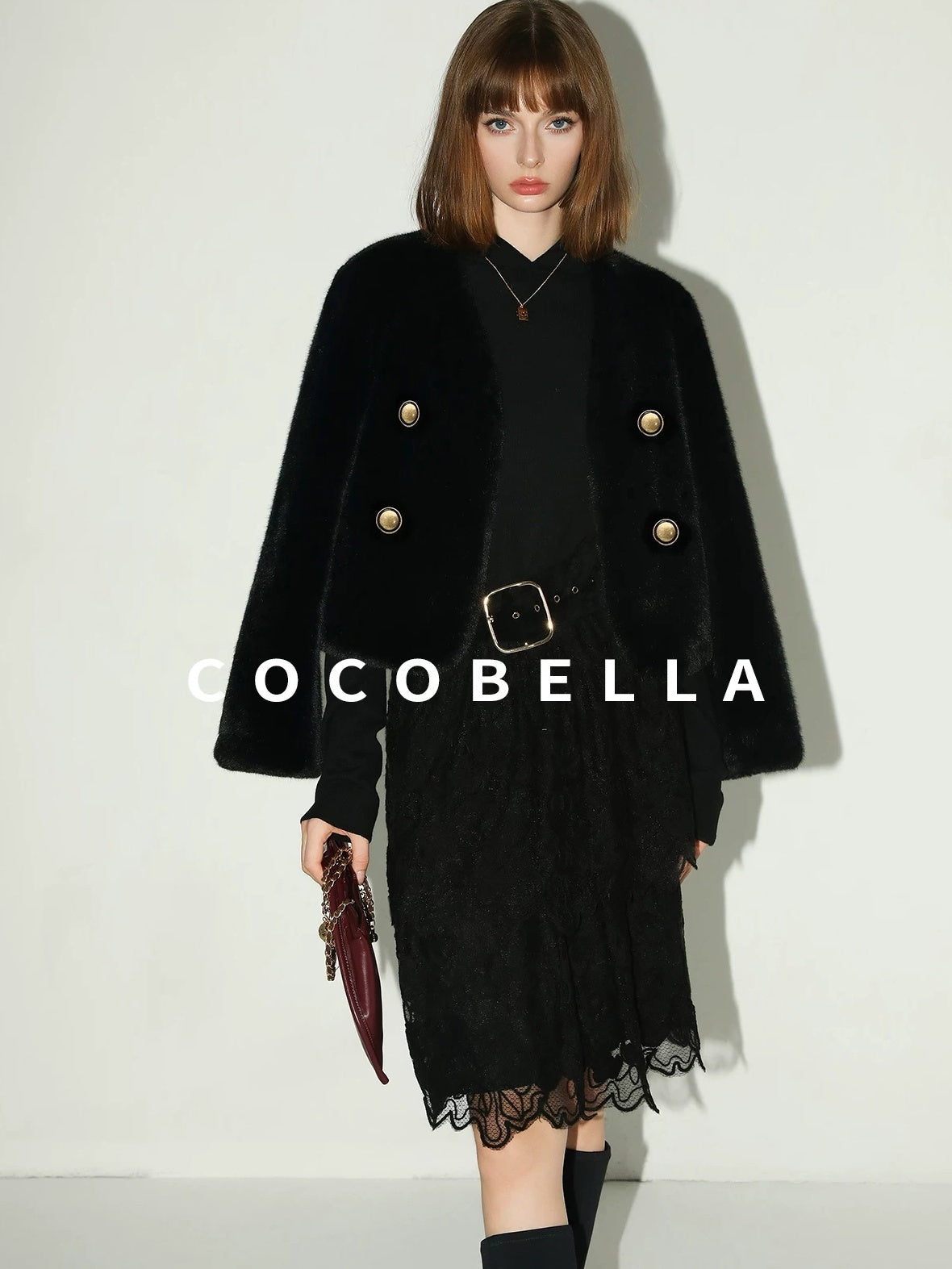 COCOBELLA Elegant High Waist Lace Mesh A Line Straight Office Commuter Black Nylon Skirts