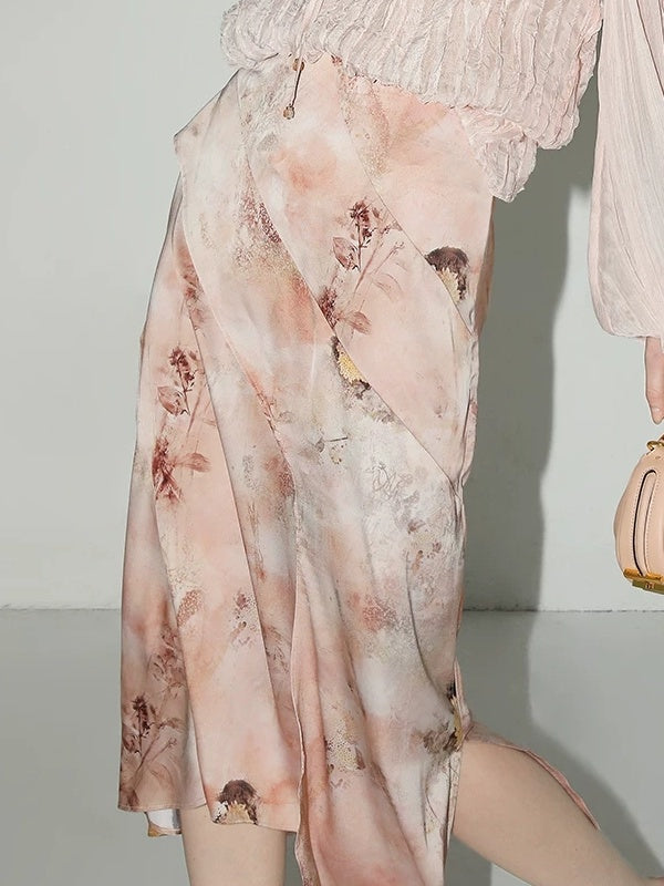 COCOBELLA Elegant High Waist Patchwork Floral H Silhouette Women Casual Midi Skirts