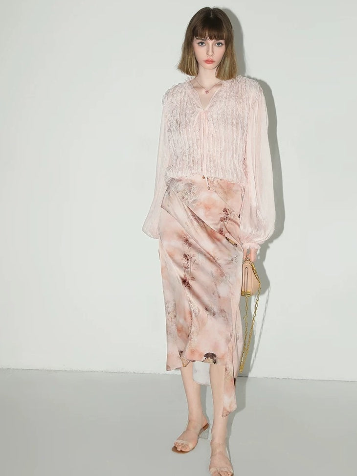 COCOBELLA Elegant High Waist Patchwork Floral H Silhouette Women Casual Midi Skirts