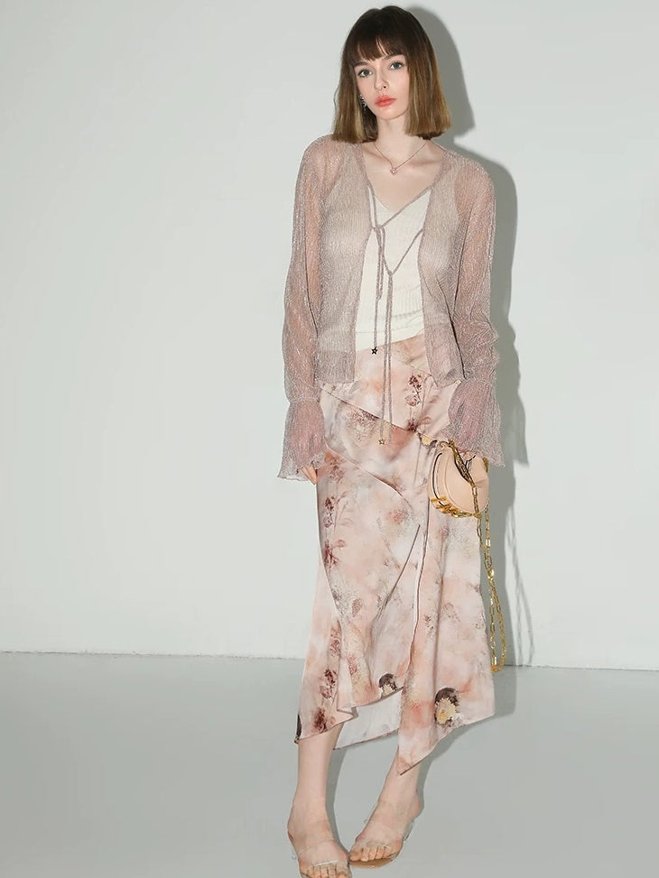 COCOBELLA Elegant High Waist Patchwork Floral H Silhouette Women Casual Midi Skirts