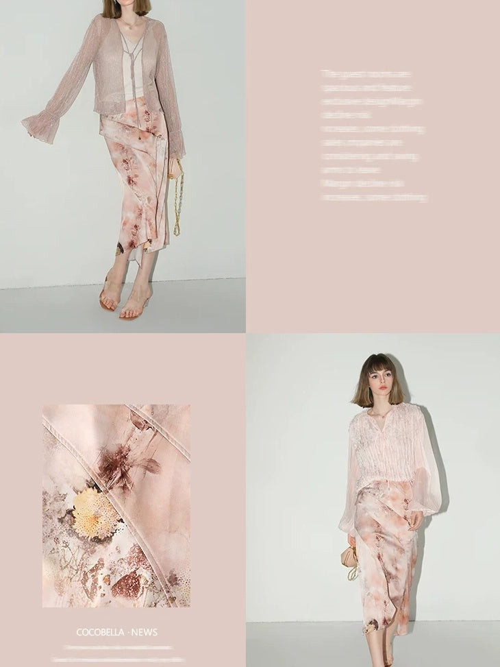 COCOBELLA Elegant High Waist Patchwork Floral H Silhouette Women Casual Midi Skirts