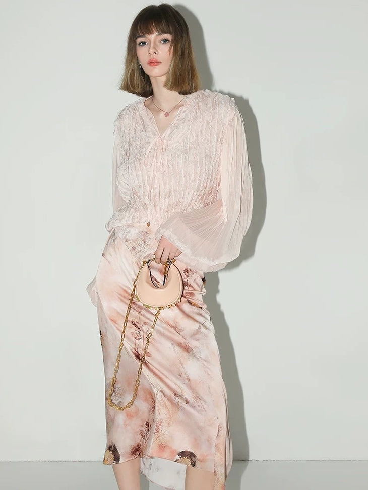 COCOBELLA Elegant High Waist Patchwork Floral H Silhouette Women Casual Midi Skirts