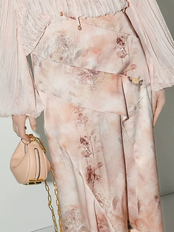 COCOBELLA Elegant High Waist Patchwork Floral H Silhouette Women Casual Midi Skirts