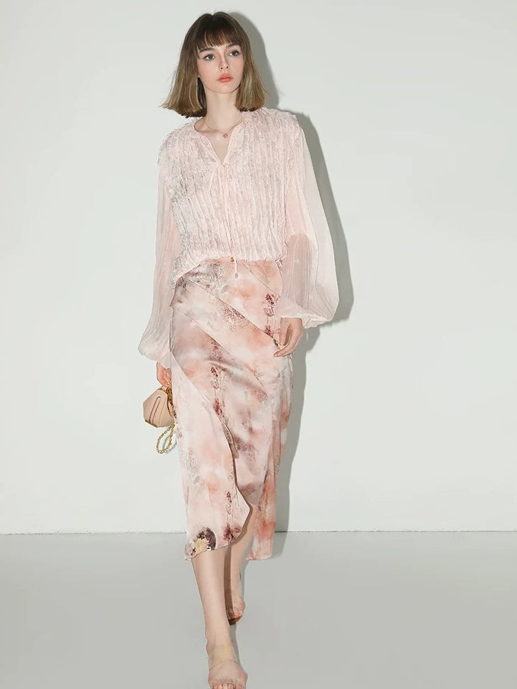 COCOBELLA Elegant High Waist Patchwork Floral H Silhouette Women Casual Midi Skirts