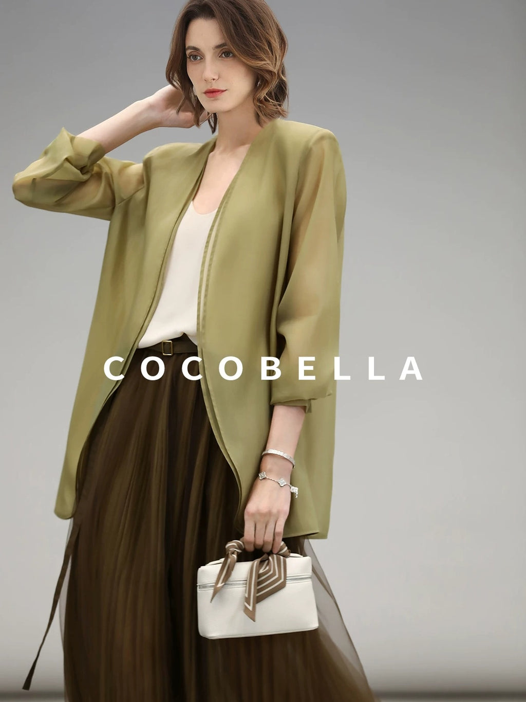 COCOBELLA Elegant High Waist Pleated Tulle Gold Belt A Line For Office Maxi Skirts