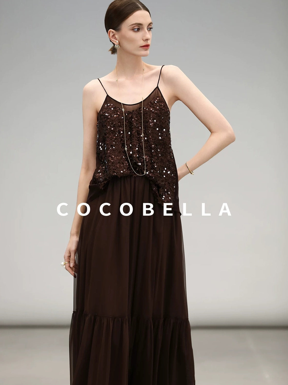 COCOBELLA Elegant High Waist Ruched Tulle A Line Women Office Polyester Skirts