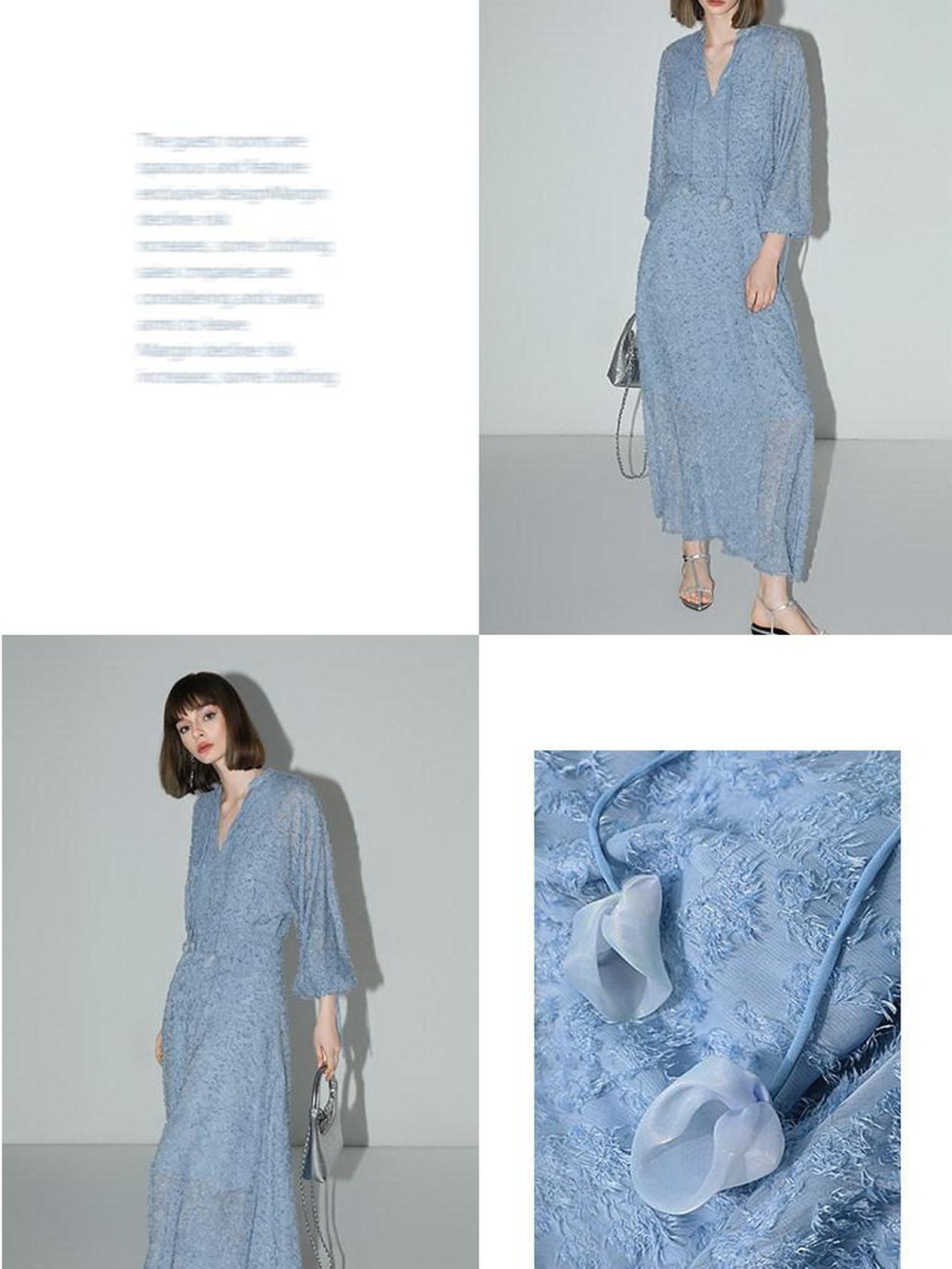 COCOBELLA Elegant Jacquard 3D Floral V Neck Dress Cinched Waist Office Sky Blue Dresses