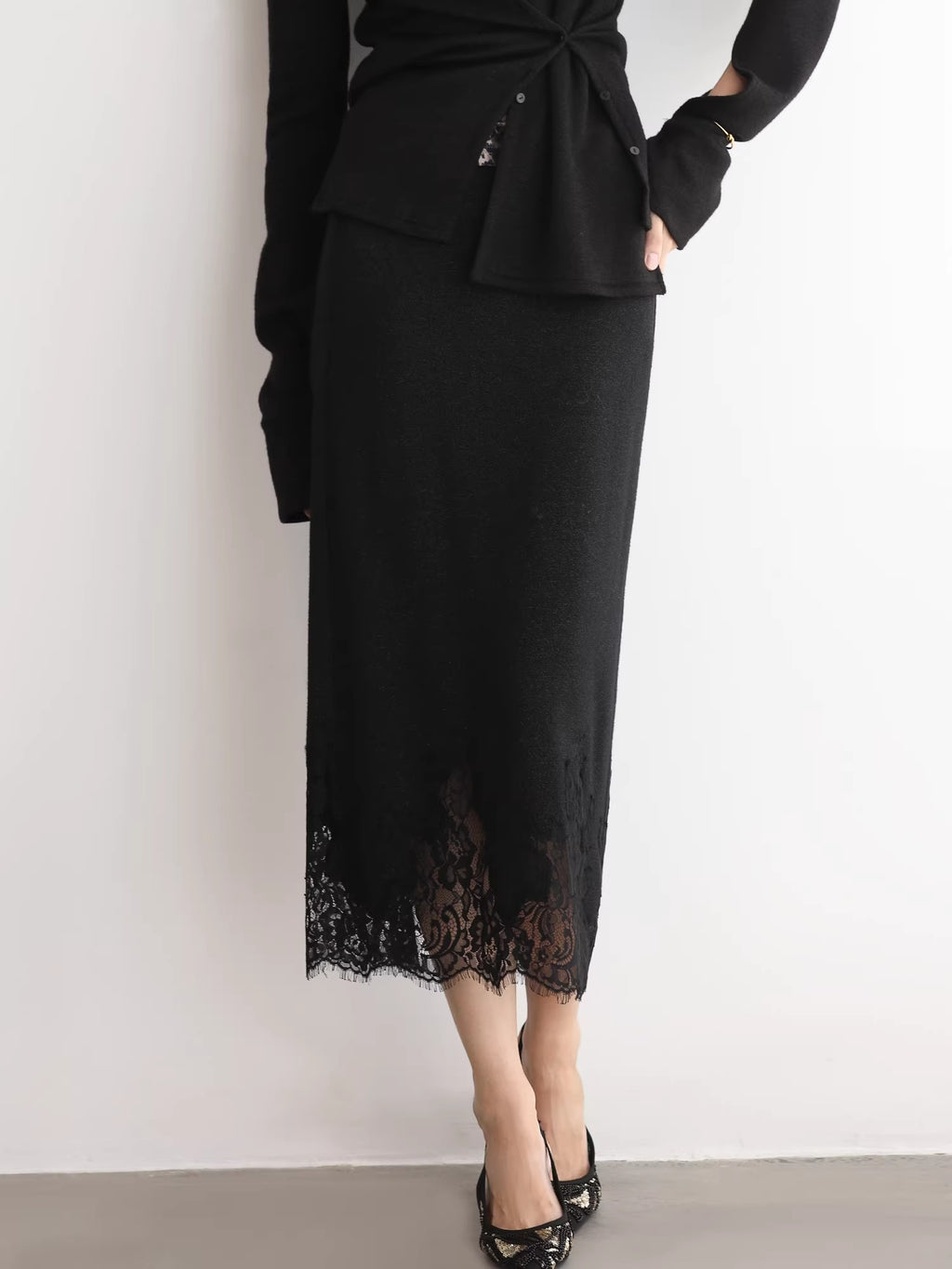 COCOBELLA_Elegant_Lace_Patchwork_H_Line_Mid_Waist_Women_Classic_Black_Wrap_Skirts_MISSTT