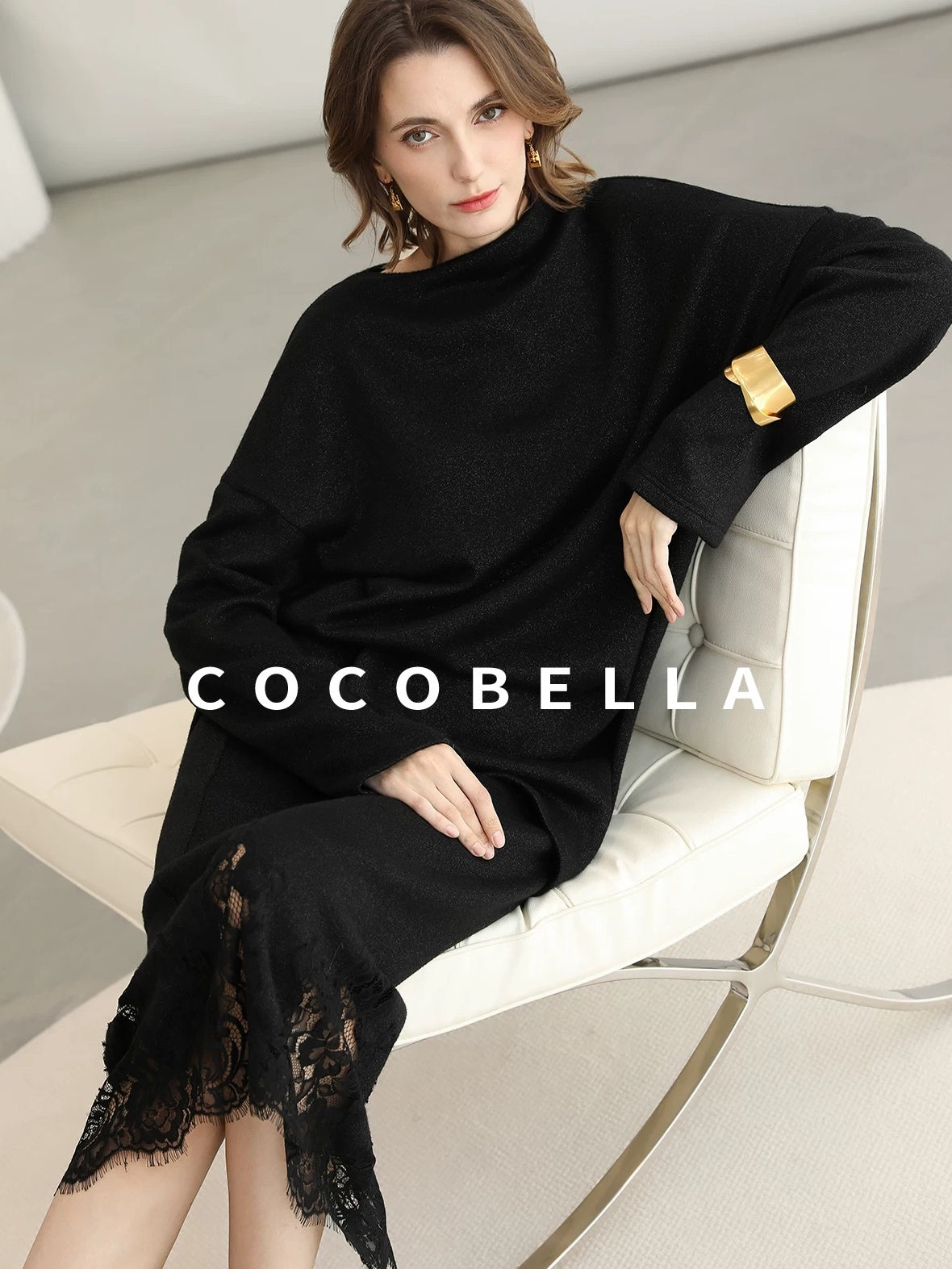 COCOBELLA Elegant Lace Patchwork H Line Mid Waist Women Classic Black Wrap Skirts
