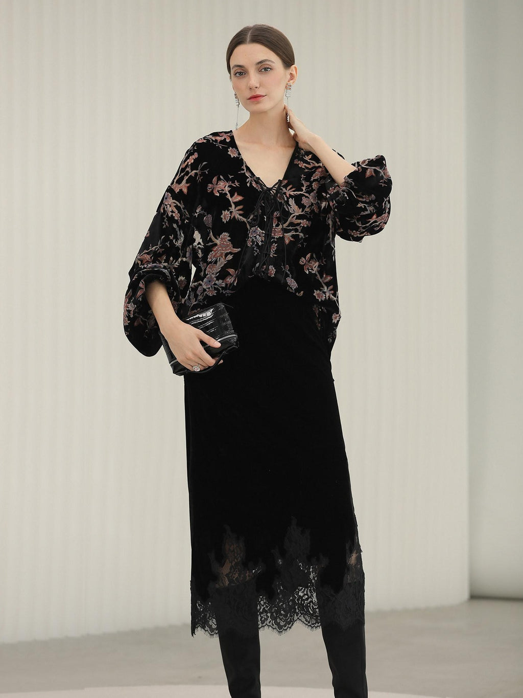 COCOBELLA Elegant Lace Patchwork Mid Waist Straight H Line Women Midi Skirts