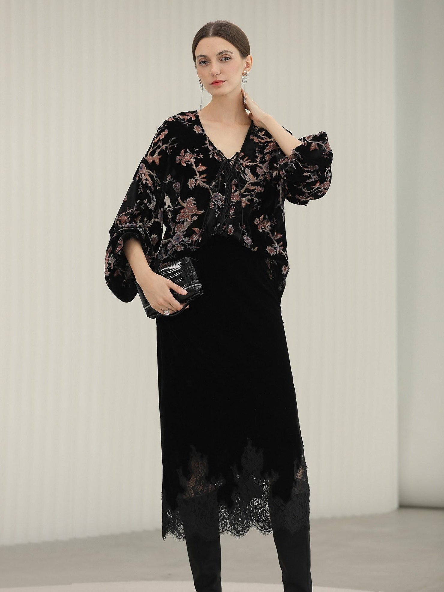 COCOBELLA Elegant Lace Patchwork Mid Waist Straight H Line Women Midi Skirts