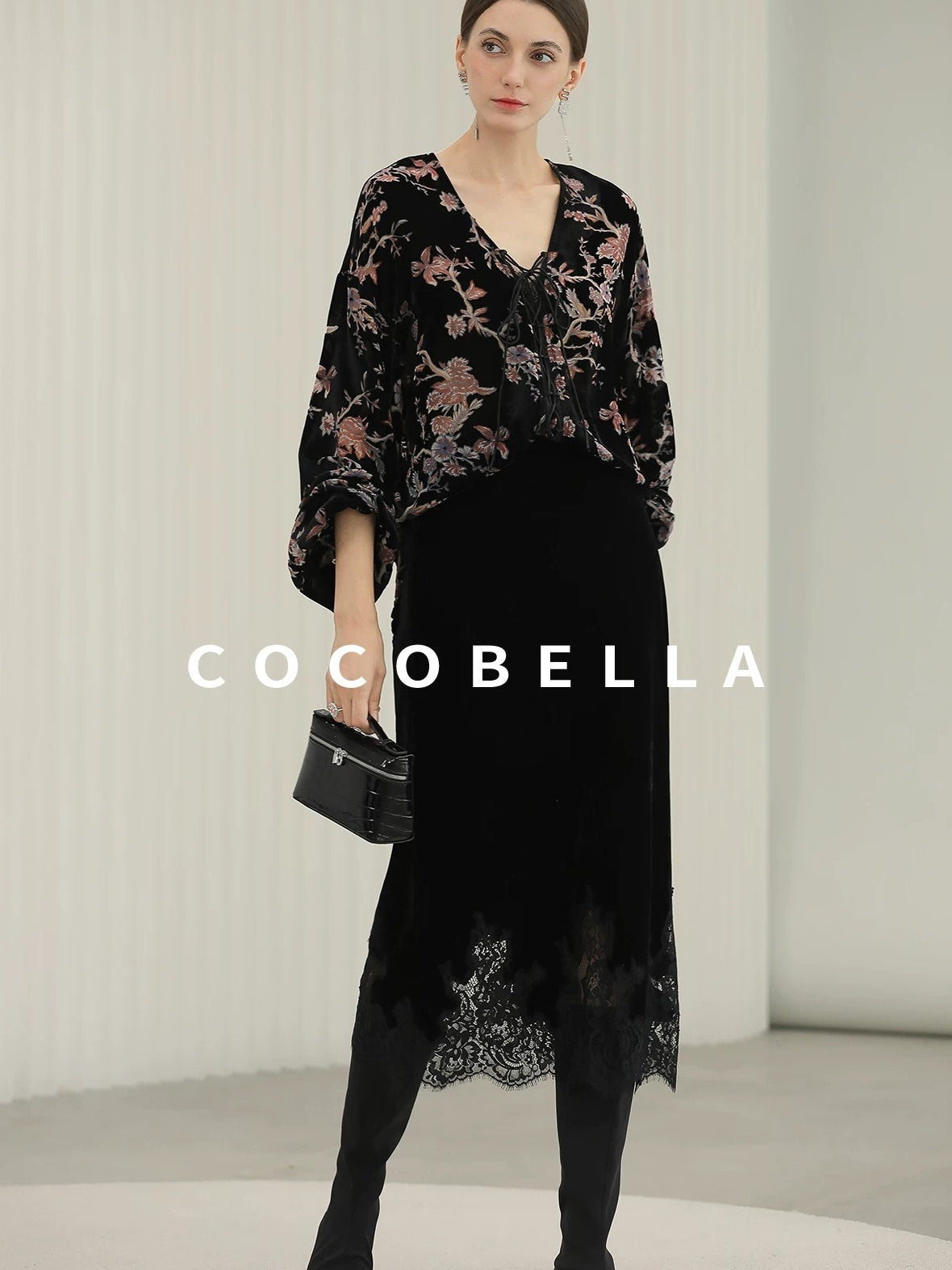 COCOBELLA Elegant Lace Patchwork Mid Waist Straight H Line Women Midi Skirts