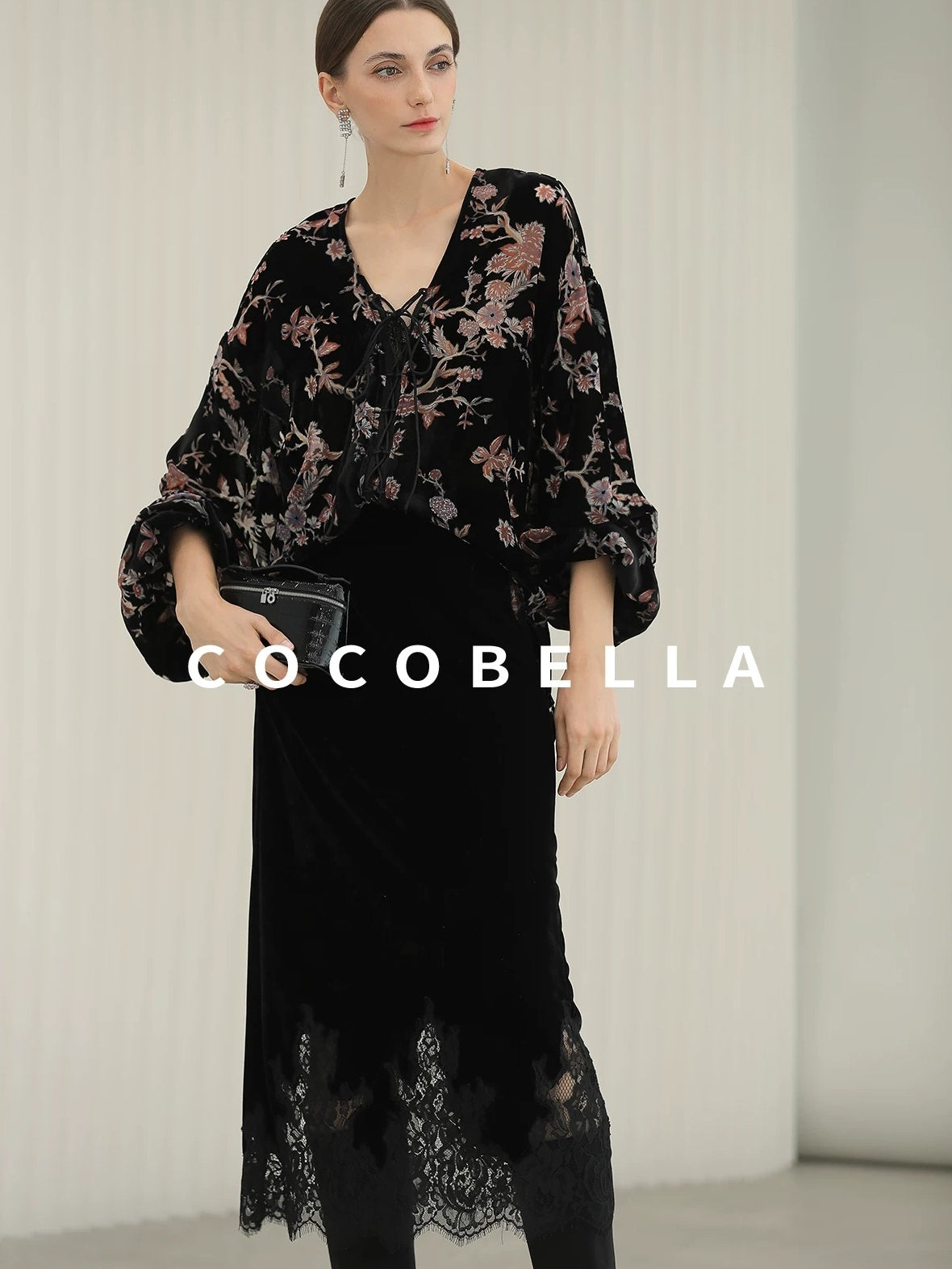 COCOBELLA Elegant Lace Patchwork Mid Waist Straight H Line Women Midi Skirts