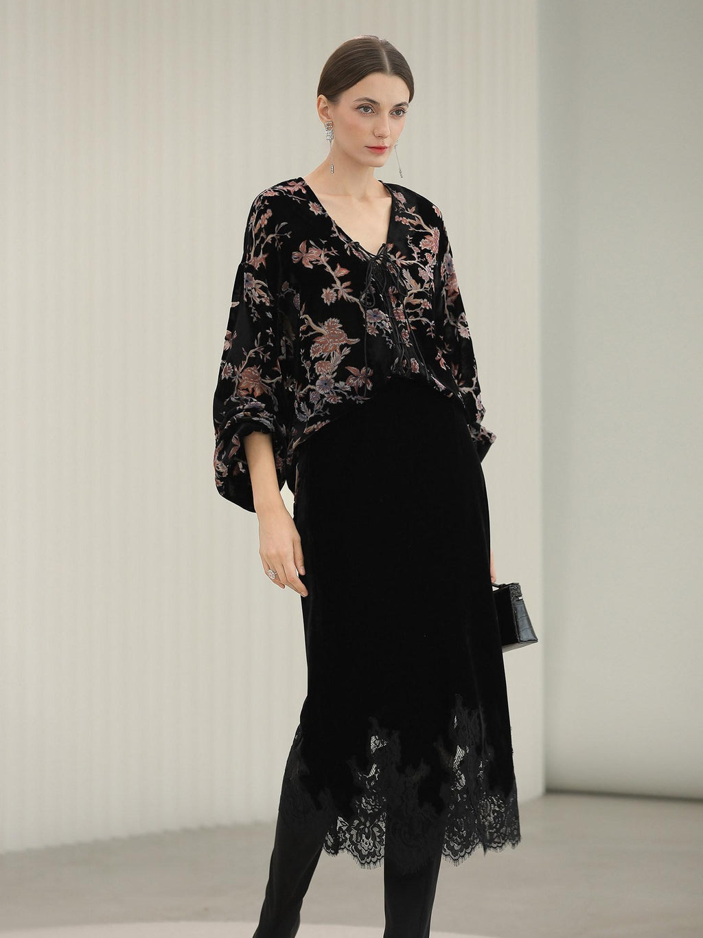 COCOBELLA Elegant Lace Patchwork Mid Waist Straight H Line Women Midi Skirts