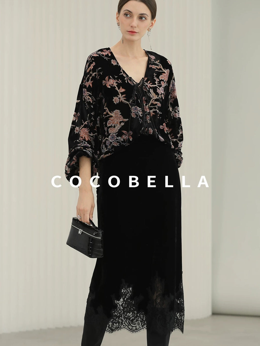 COCOBELLA Elegant Lace Patchwork Mid Waist Straight H Line Women Midi Skirts