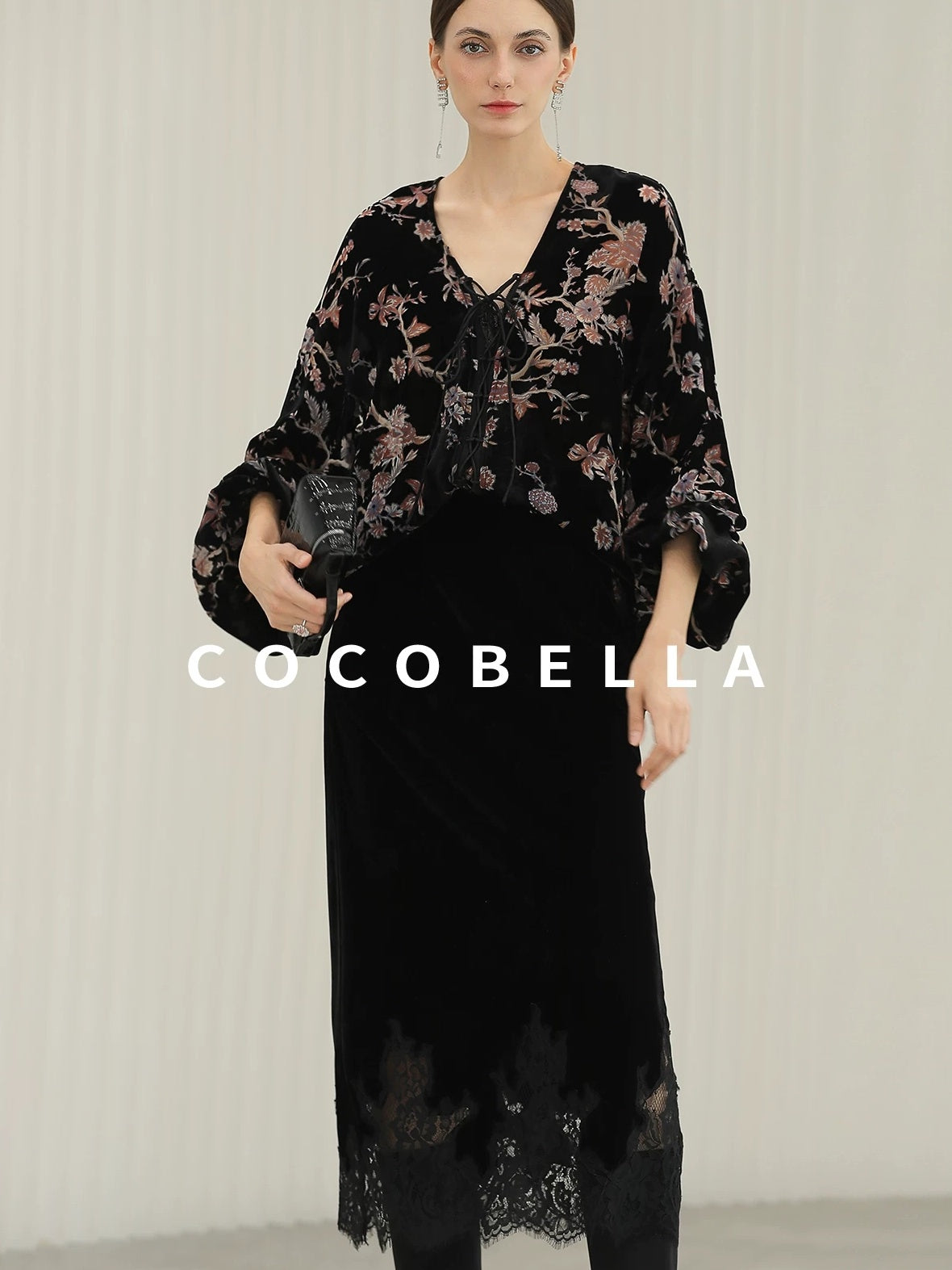 COCOBELLA Elegant Lace Patchwork Mid Waist Straight H Line Women Midi Skirts