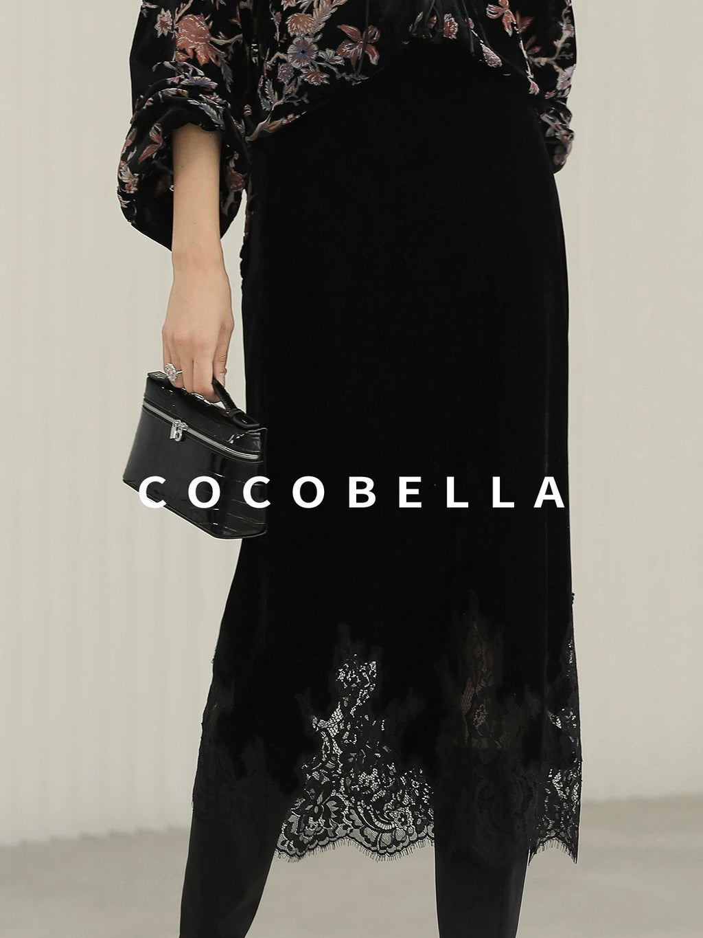 COCOBELLA Elegant Lace Patchwork Mid Waist Straight H Line Women Midi Skirts