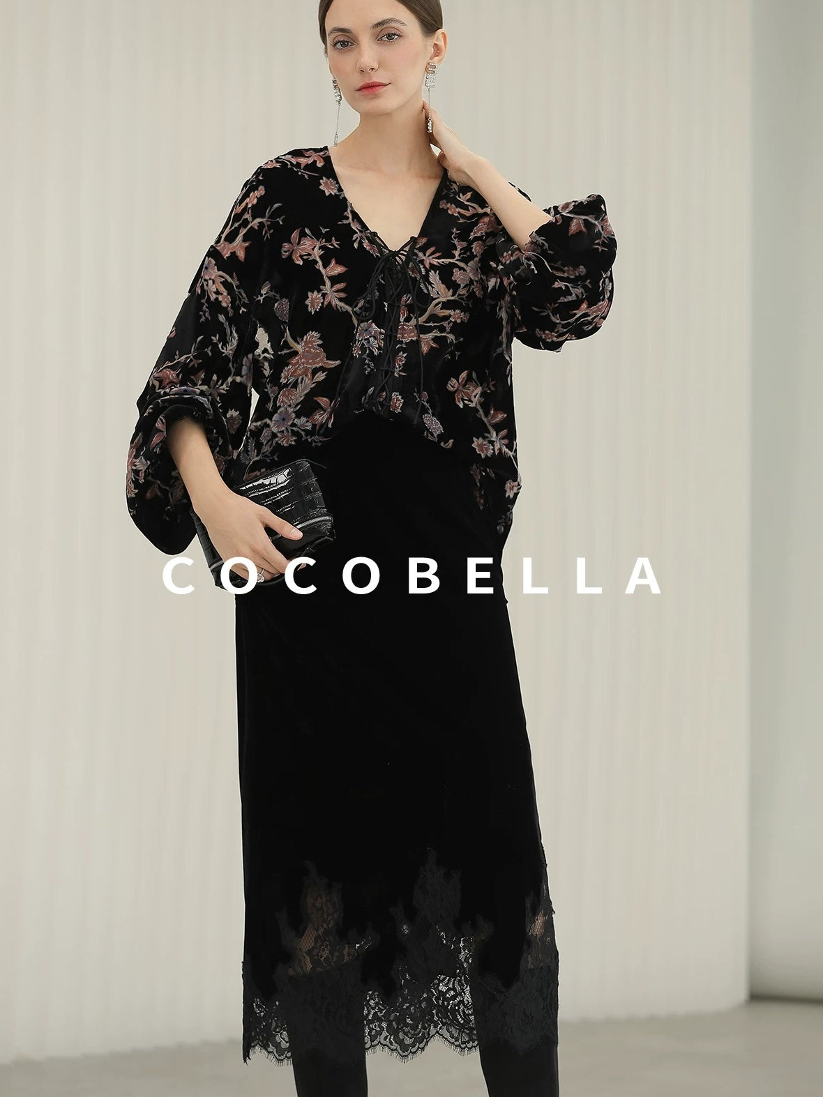 COCOBELLA Elegant Lace Patchwork Mid Waist Straight H Line Women Midi Skirts