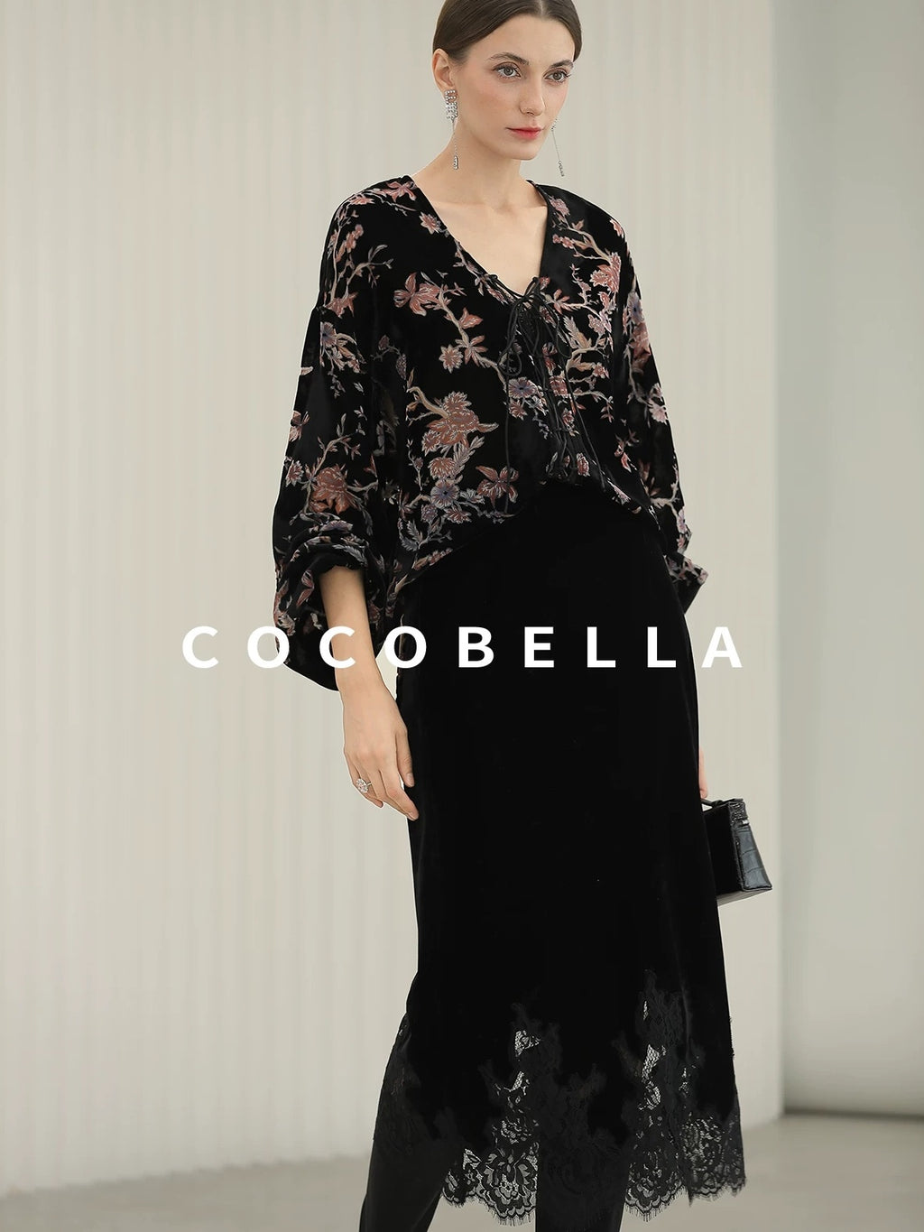 COCOBELLA Elegant Lace Patchwork Mid Waist Straight H Line Women Midi Skirts