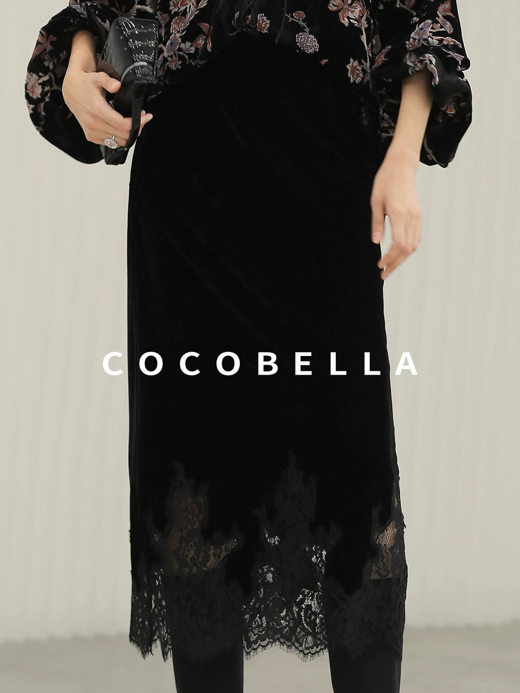 COCOBELLA Elegant Lace Patchwork Mid Waist Straight H Line Women Midi Skirts