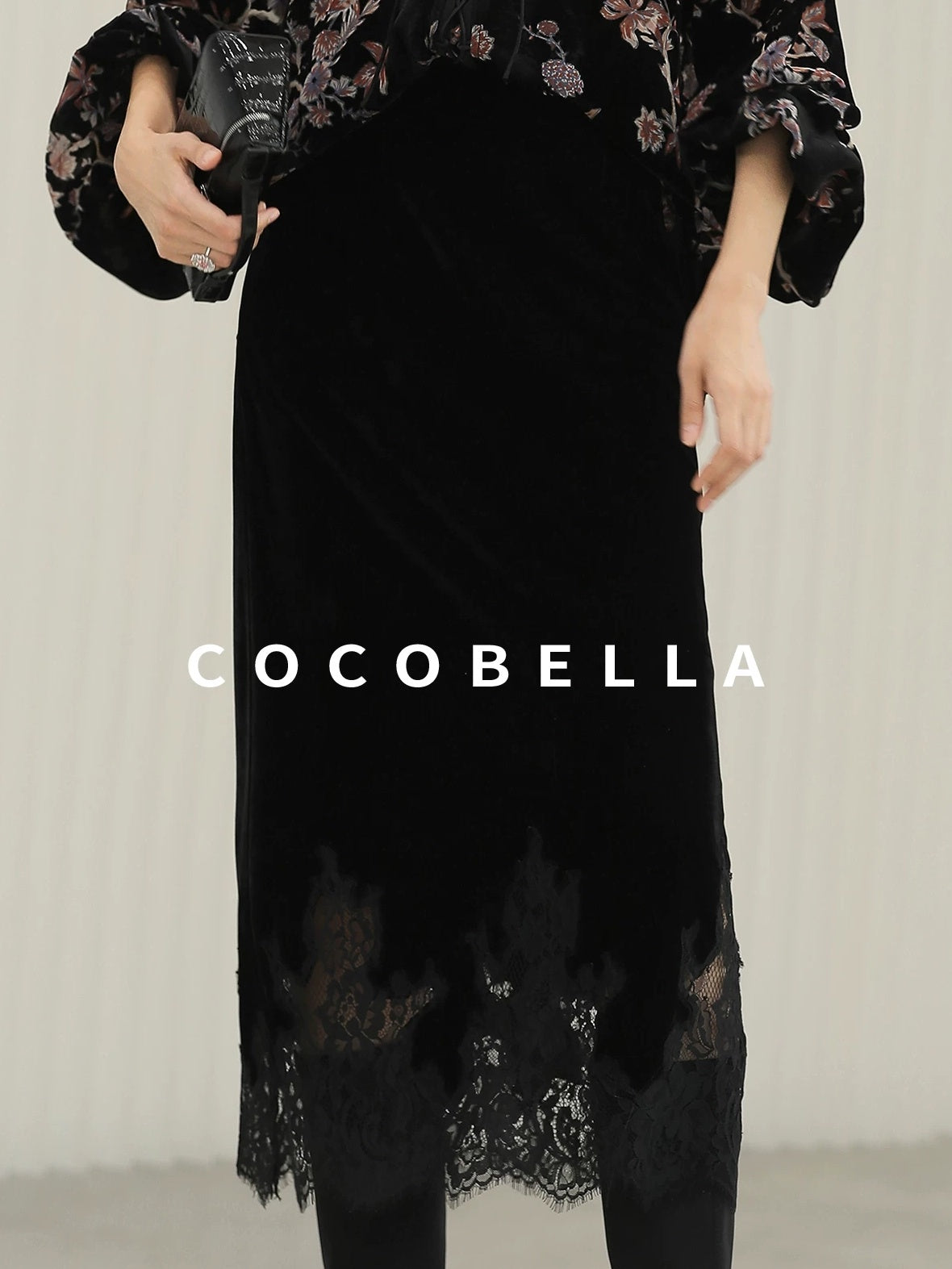 COCOBELLA Elegant Lace Patchwork Mid Waist Straight H Line Women Midi Skirts