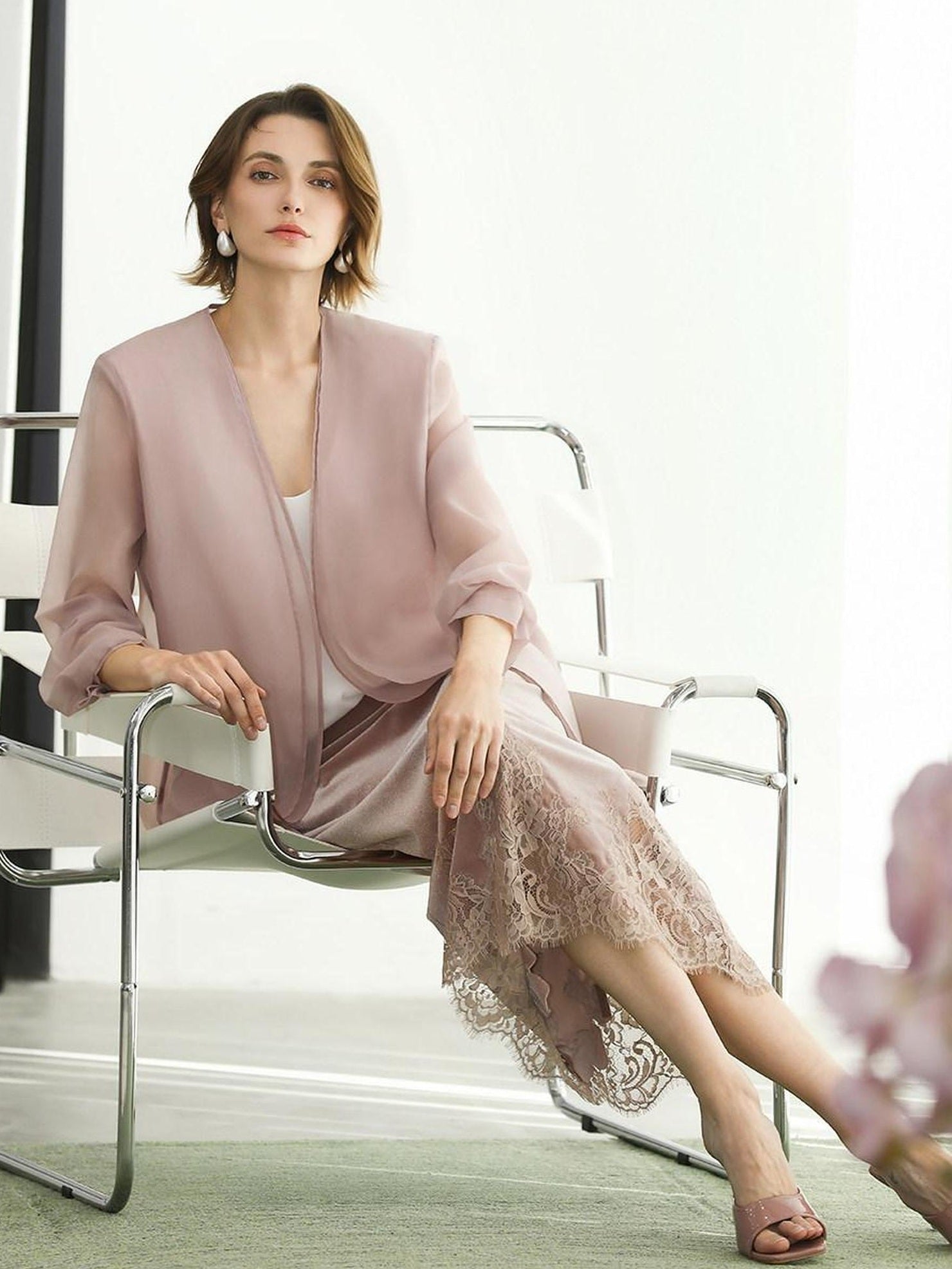 COCOBELLA Elegant Lace Velvet Patchwork Mid Waist Straight Sheath Women Office Midi Skirts