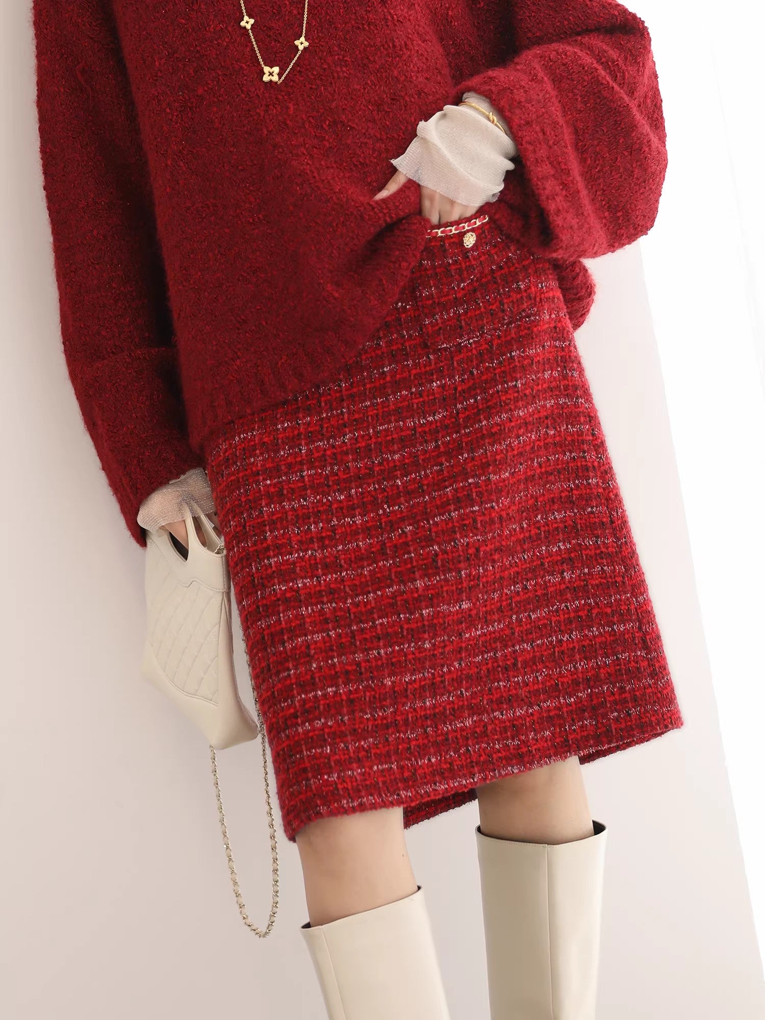 COCOBELLA_Elegant_Mid_Waist_Pencil_Straight_Buttons_Chain_Pockets_City_Commute_Skirts_MISSTT