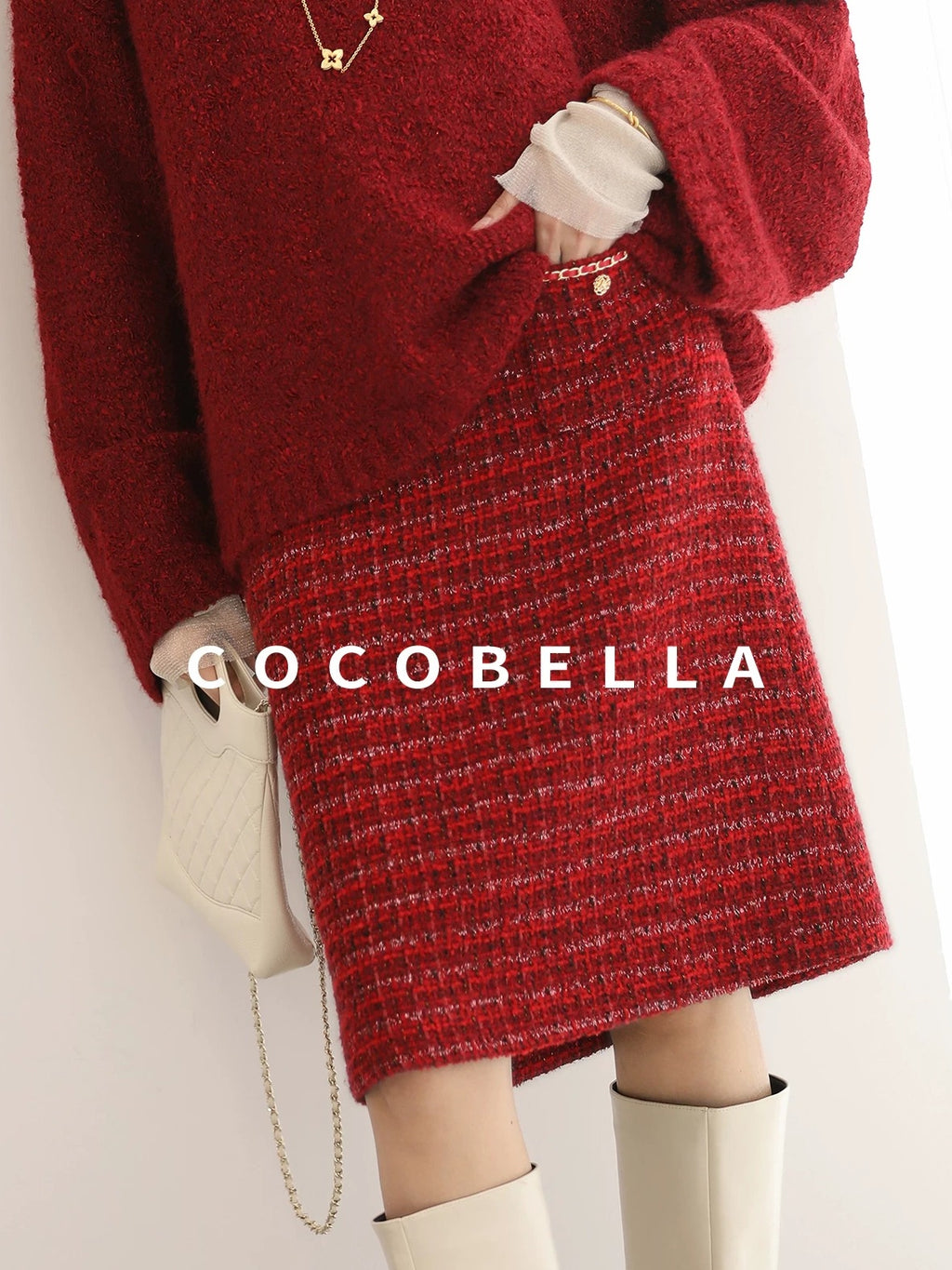 COCOBELLA Elegant Mid Waist Pencil Straight Buttons Chain Pockets City Commute Skirts