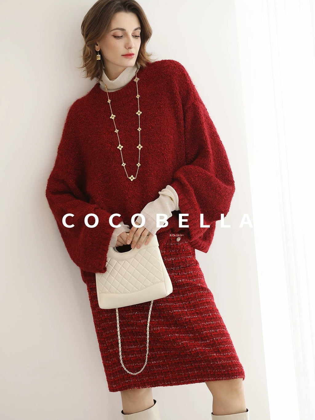 COCOBELLA Elegant Mid Waist Pencil Straight Buttons Chain Pockets City Commute Skirts