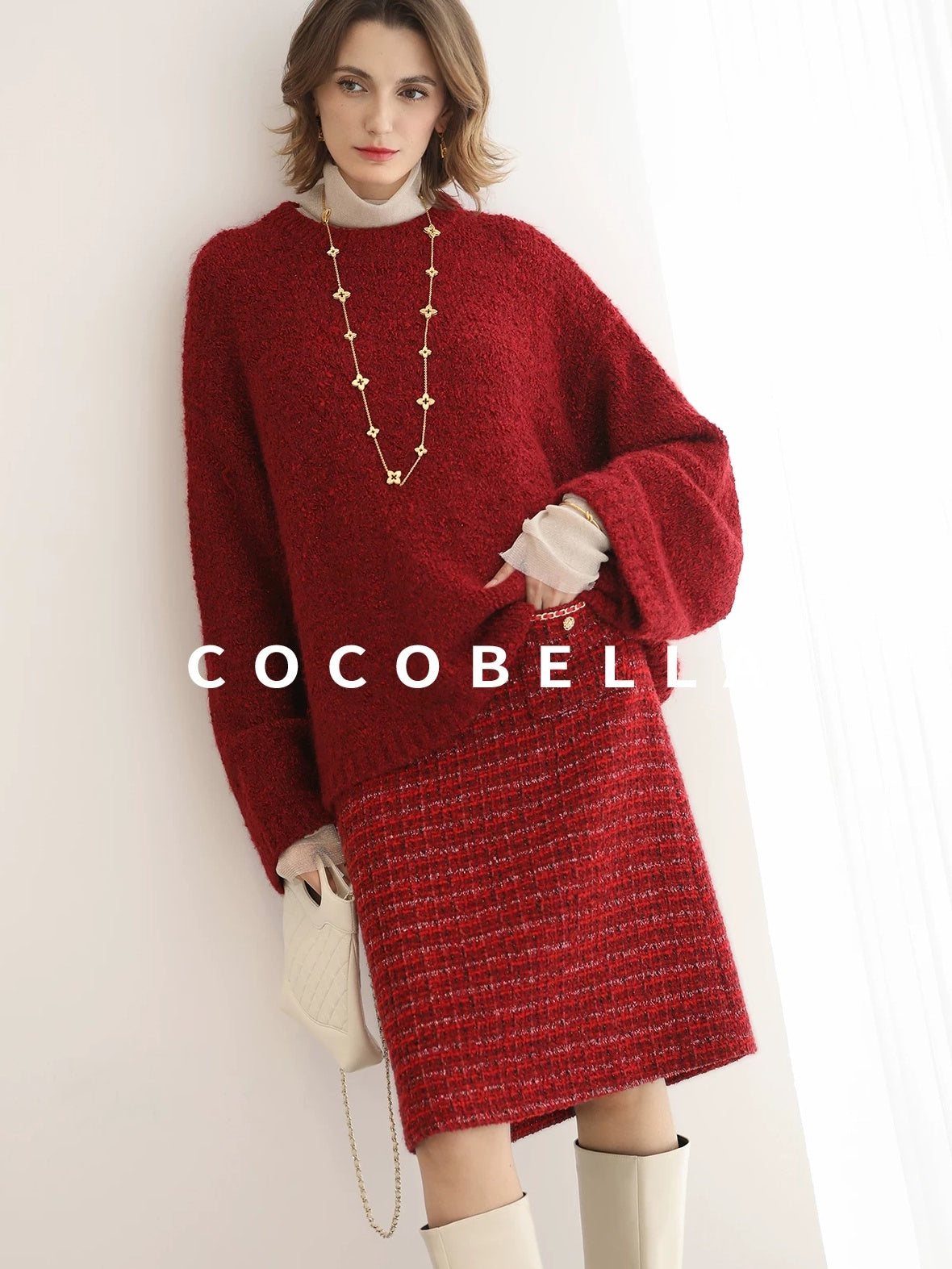 COCOBELLA Elegant Mid Waist Pencil Straight Buttons Chain Pockets City Commute Skirts