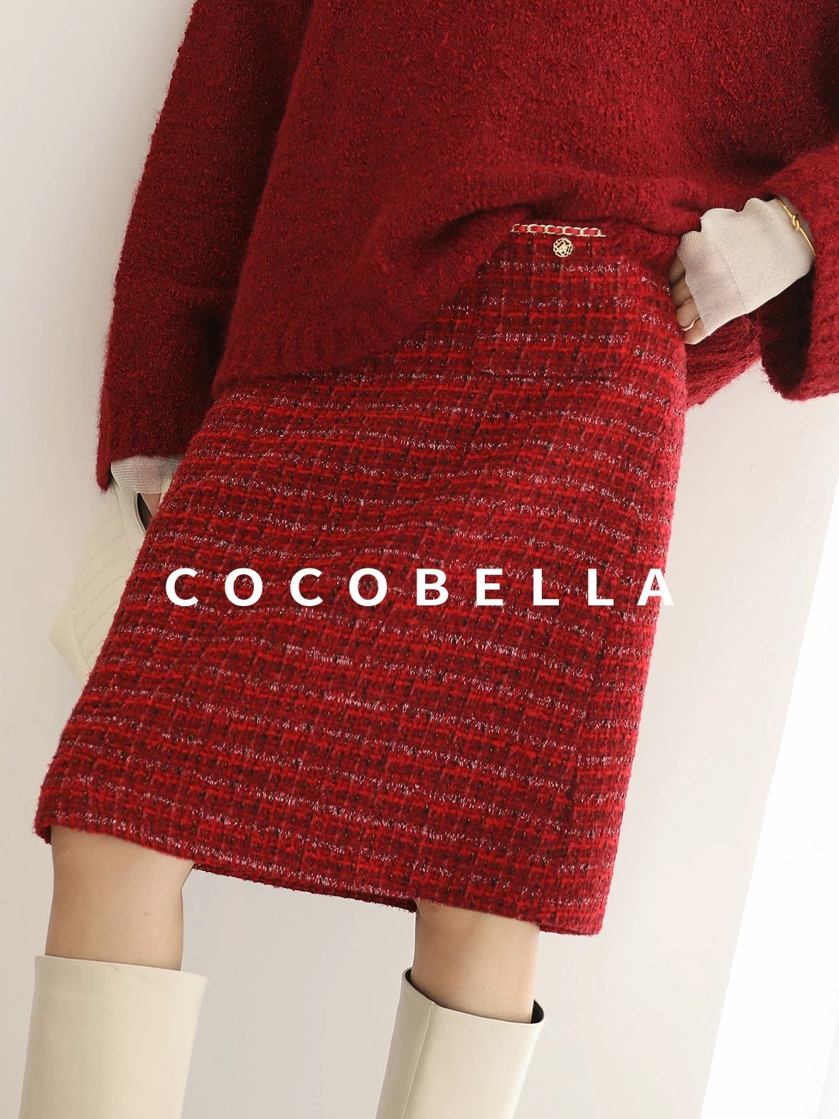 COCOBELLA Elegant Mid Waist Pencil Straight Buttons Chain Pockets City Commute Skirts