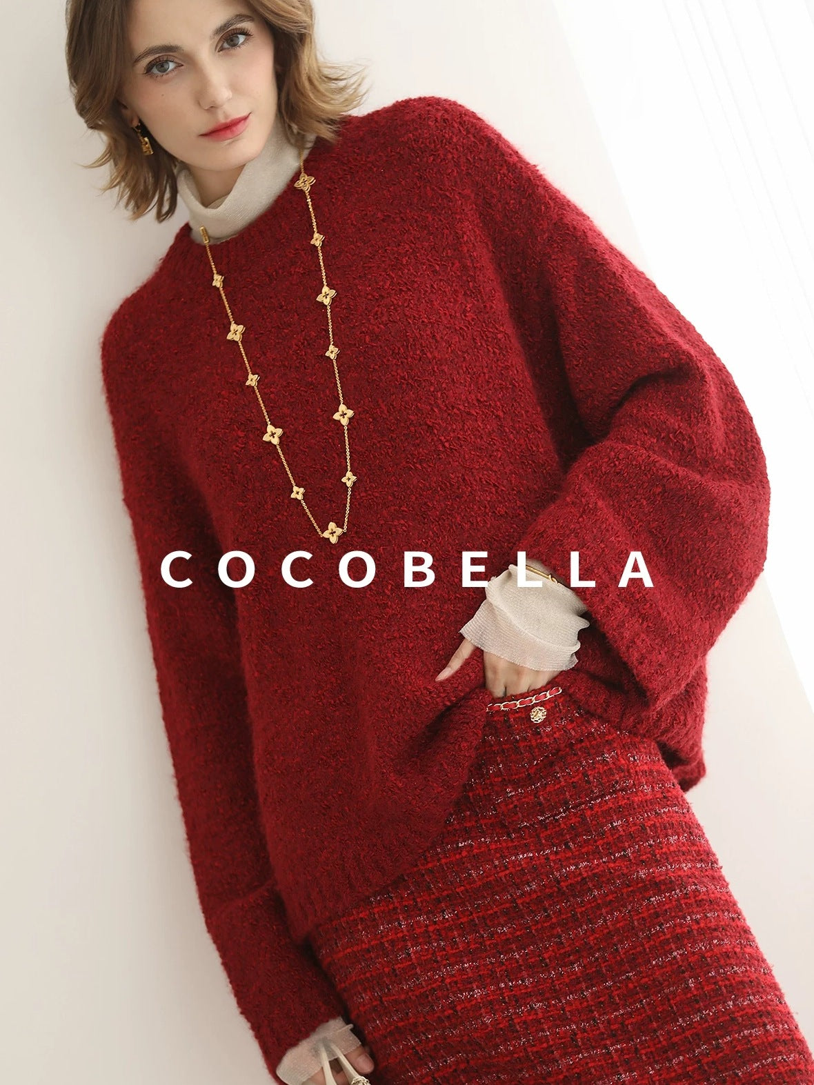 COCOBELLA Elegant Mid Waist Pencil Straight Buttons Chain Pockets City Commute Skirts