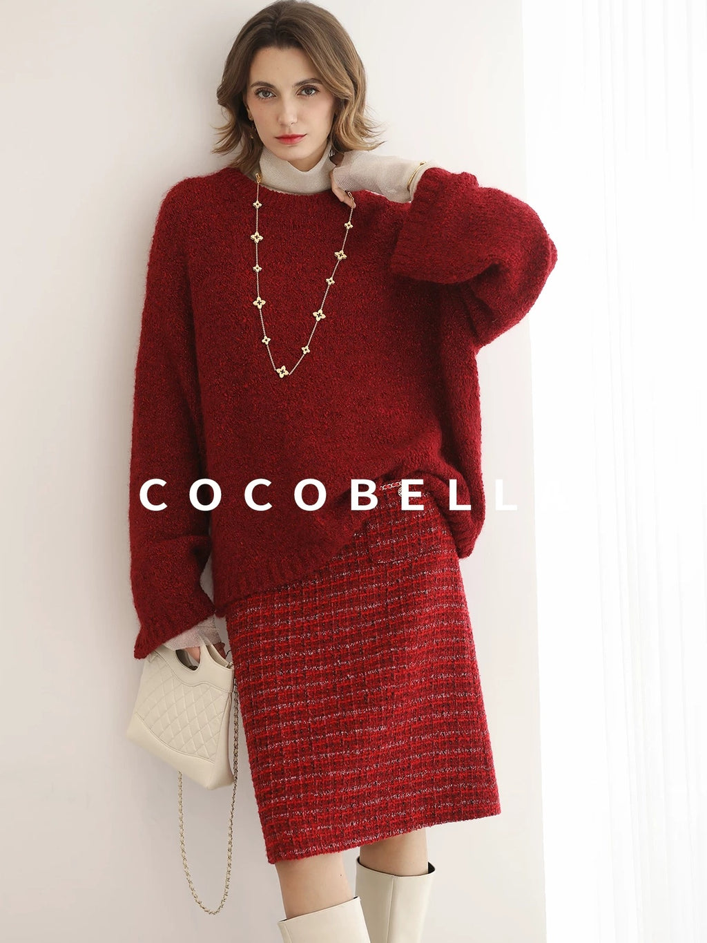 COCOBELLA Elegant Mid Waist Pencil Straight Buttons Chain Pockets City Commute Skirts