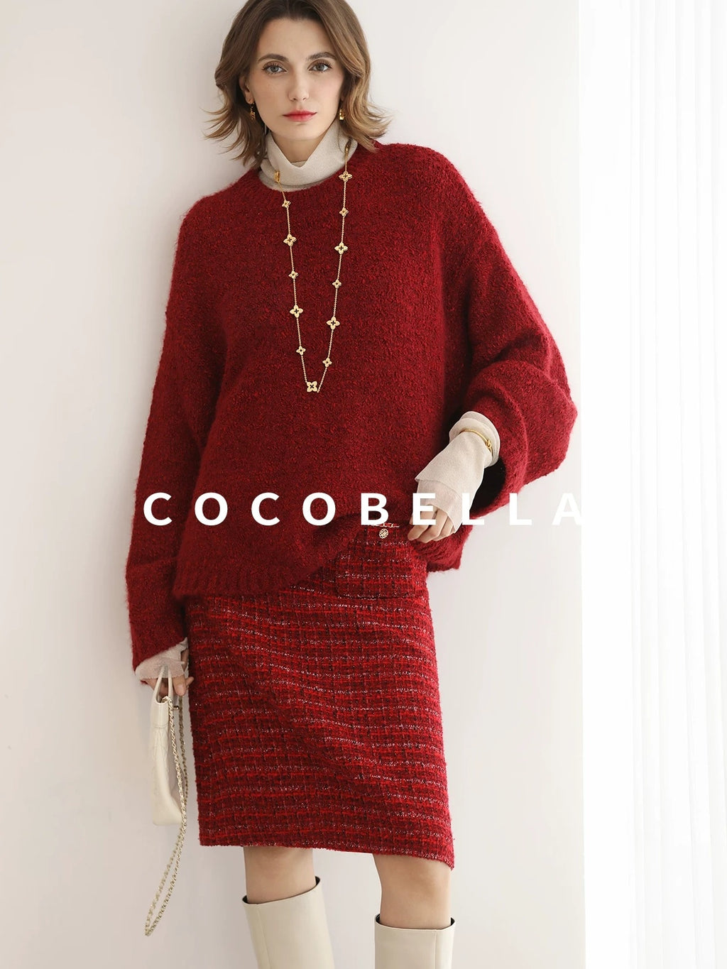 COCOBELLA Elegant Mid Waist Pencil Straight Buttons Chain Pockets City Commute Skirts