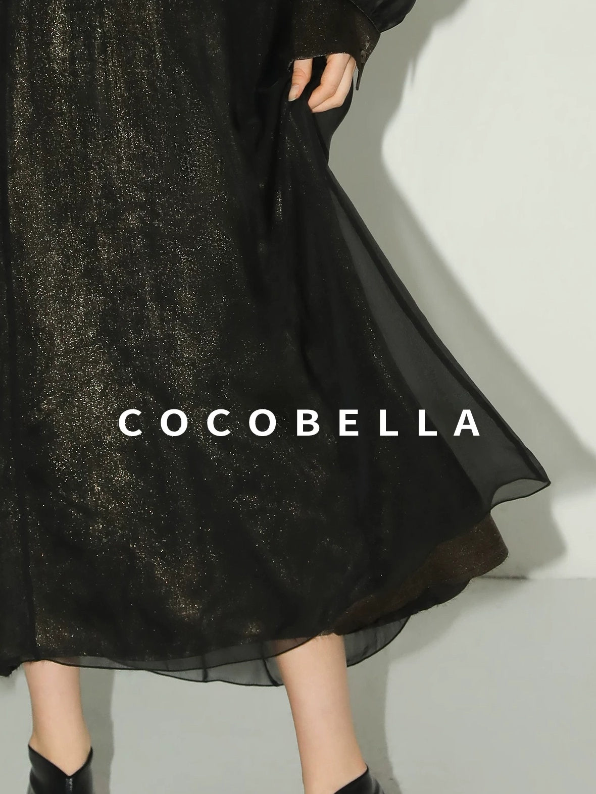COCOBELLA Elegant Mock Neck Mesh Patchwork Faux Layered A Line Workwear High Neck Dresses